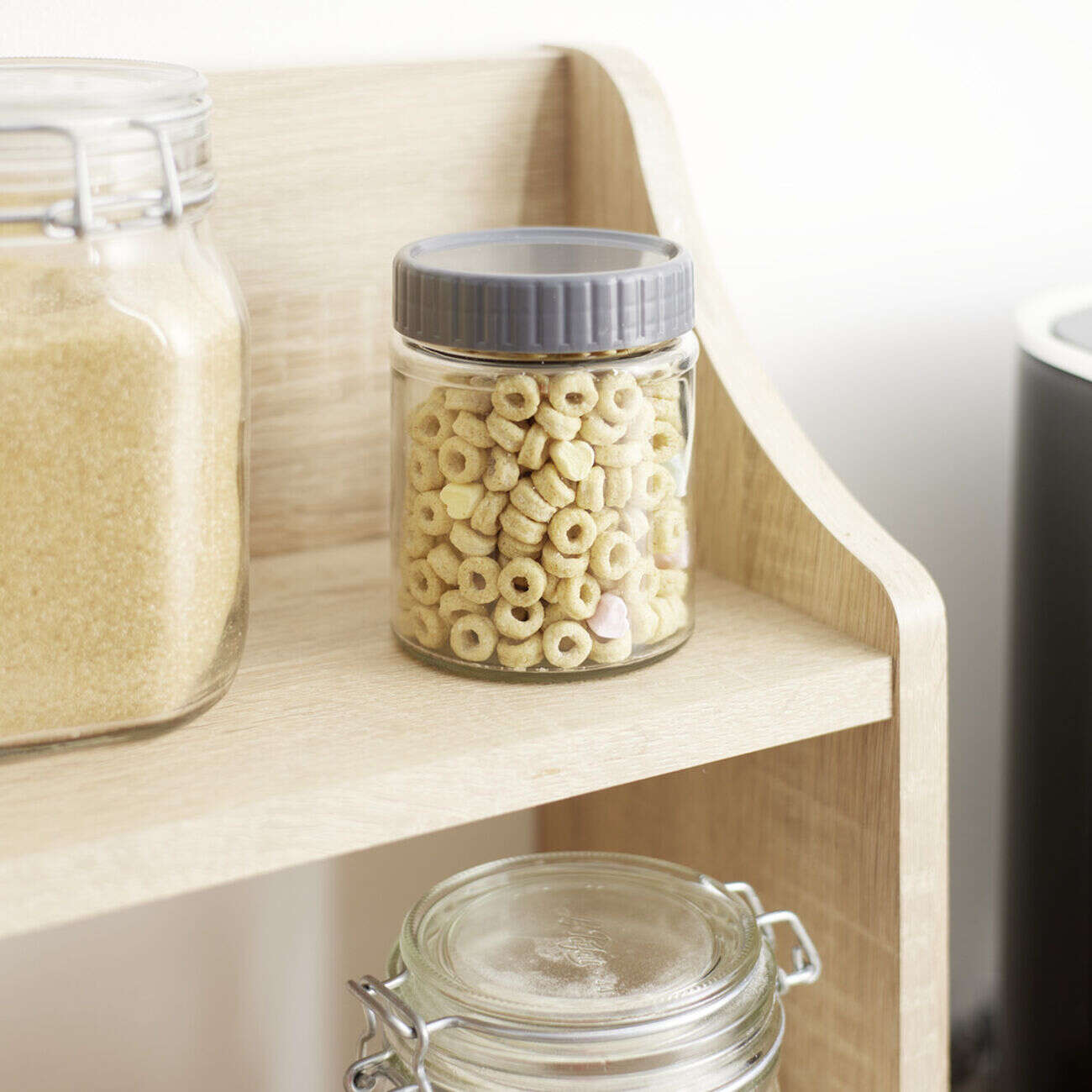 Bocal alimentaire en verre x2 couvercle plastique gris Ø8xH10,5cm