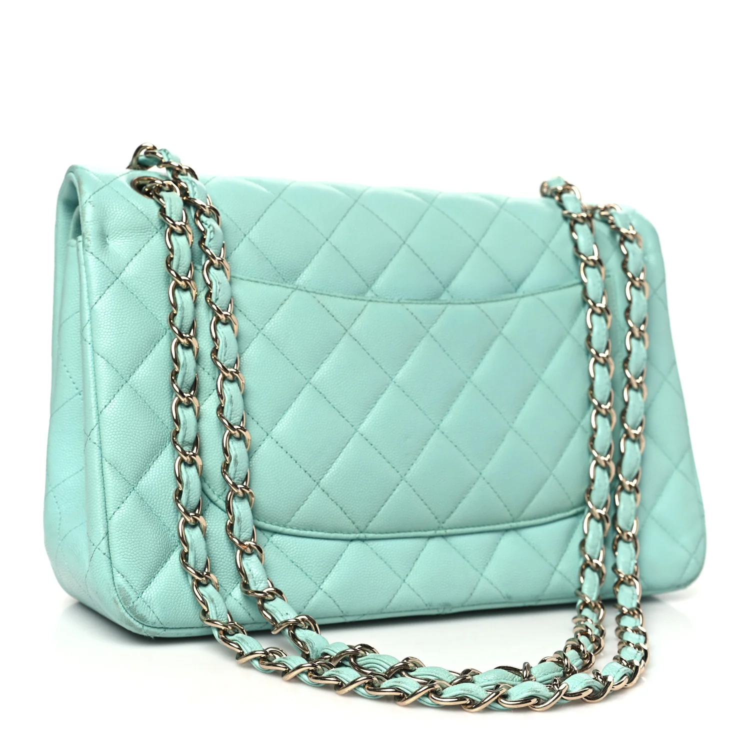 Caviar Quilted Jumbo Double Flap Light Green