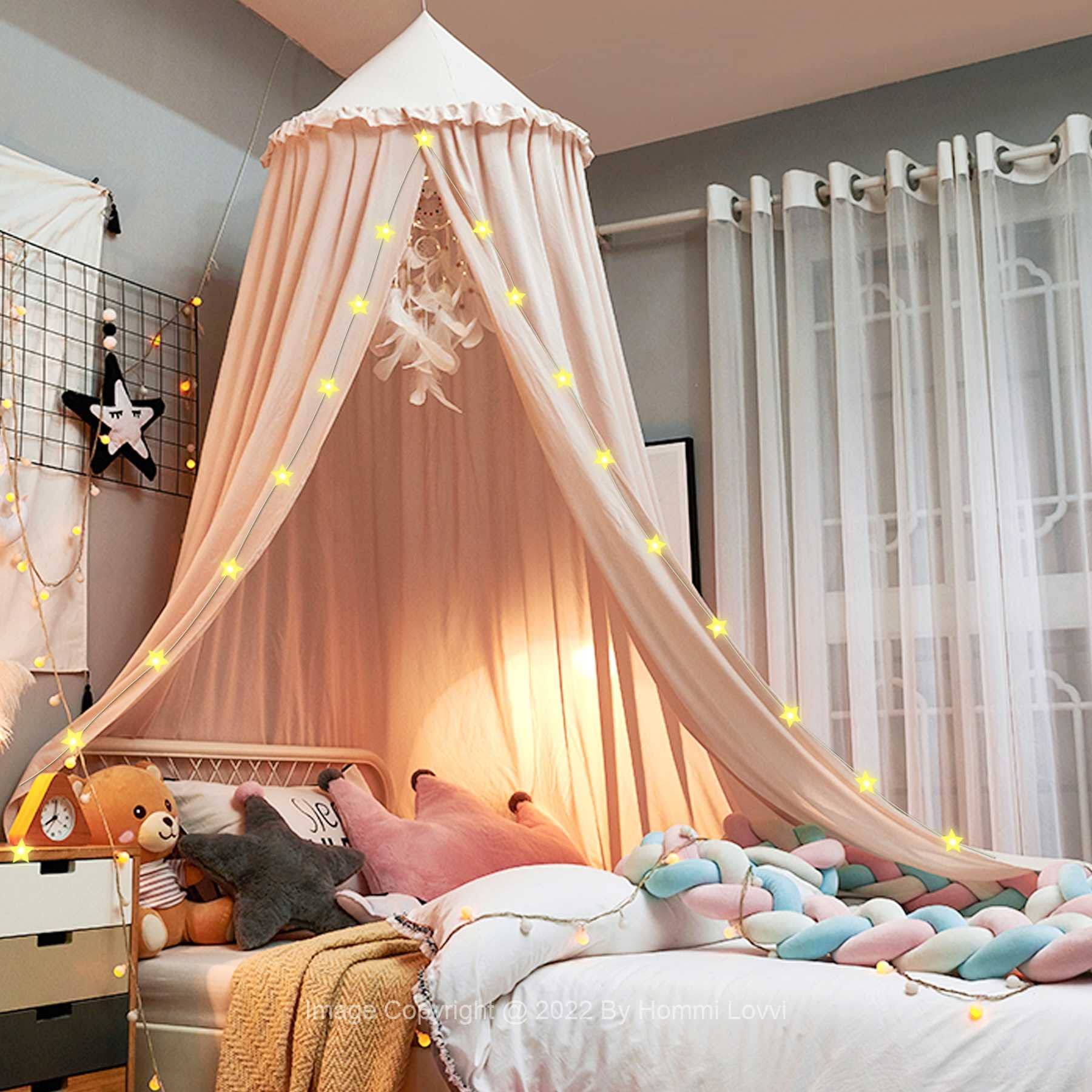 Hommi Lovvi Bed Canopy for Girls, Dreamy Frills Ceiling Hanging Princess Canopy Bedroom Decoration Soft Canopy Net Reading Nook, Extra Large Full