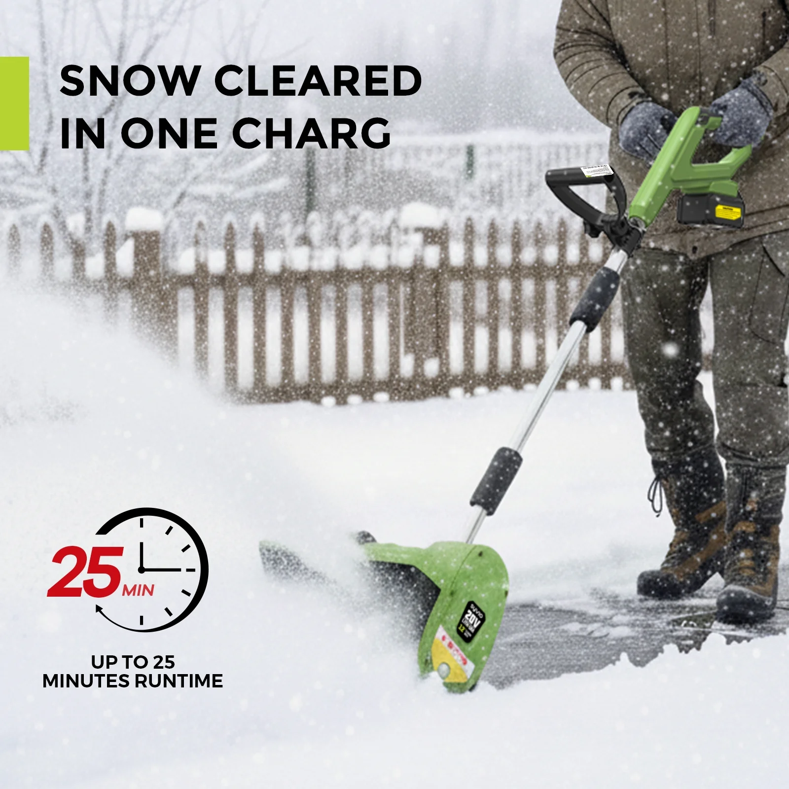 Cordless Snow Shovel, 24V | 12-Inch | 4-Ah Cordless Snow Blower, Battery Snow Blower with Directional Plate Adjustable Front Handle (4-Ah Battery Quick Charger Included)(12") - Image 2