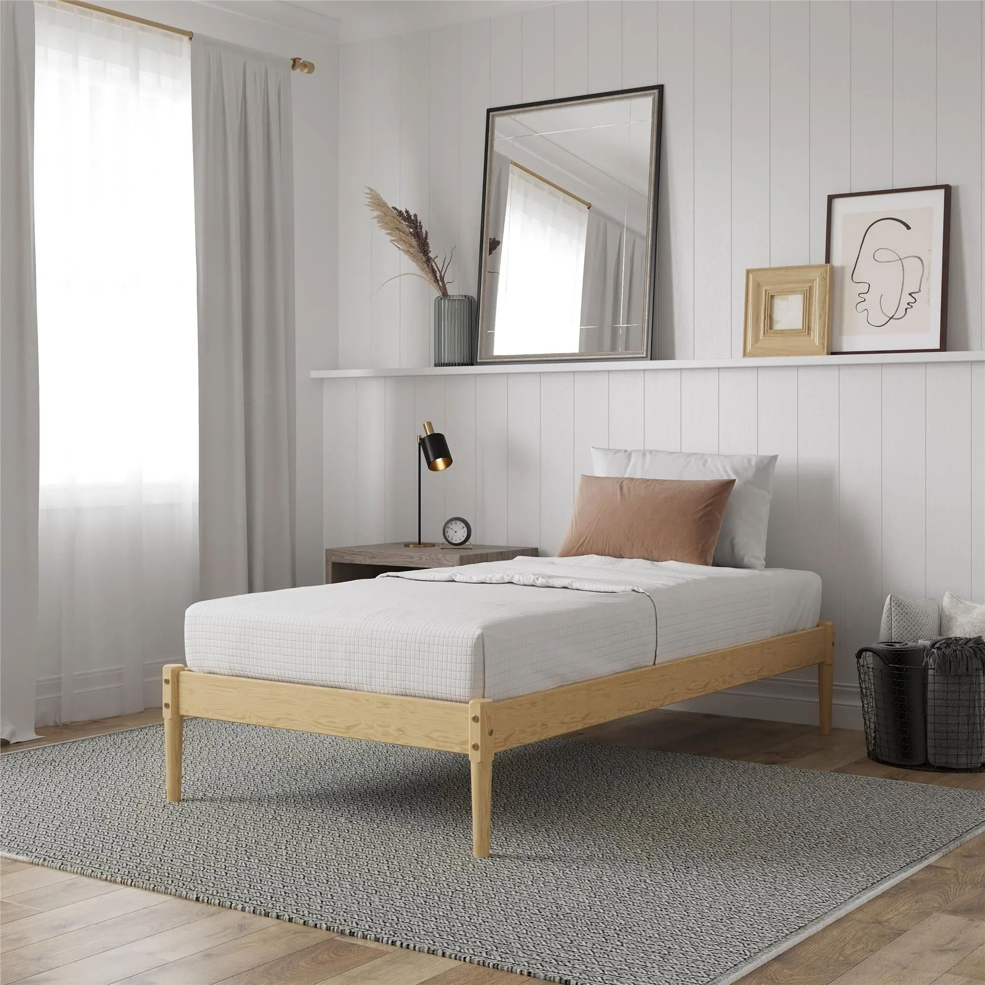 DHP Lorriana 14 Solid Pine Wood Platform Bed Frame, Twin Size, Natural