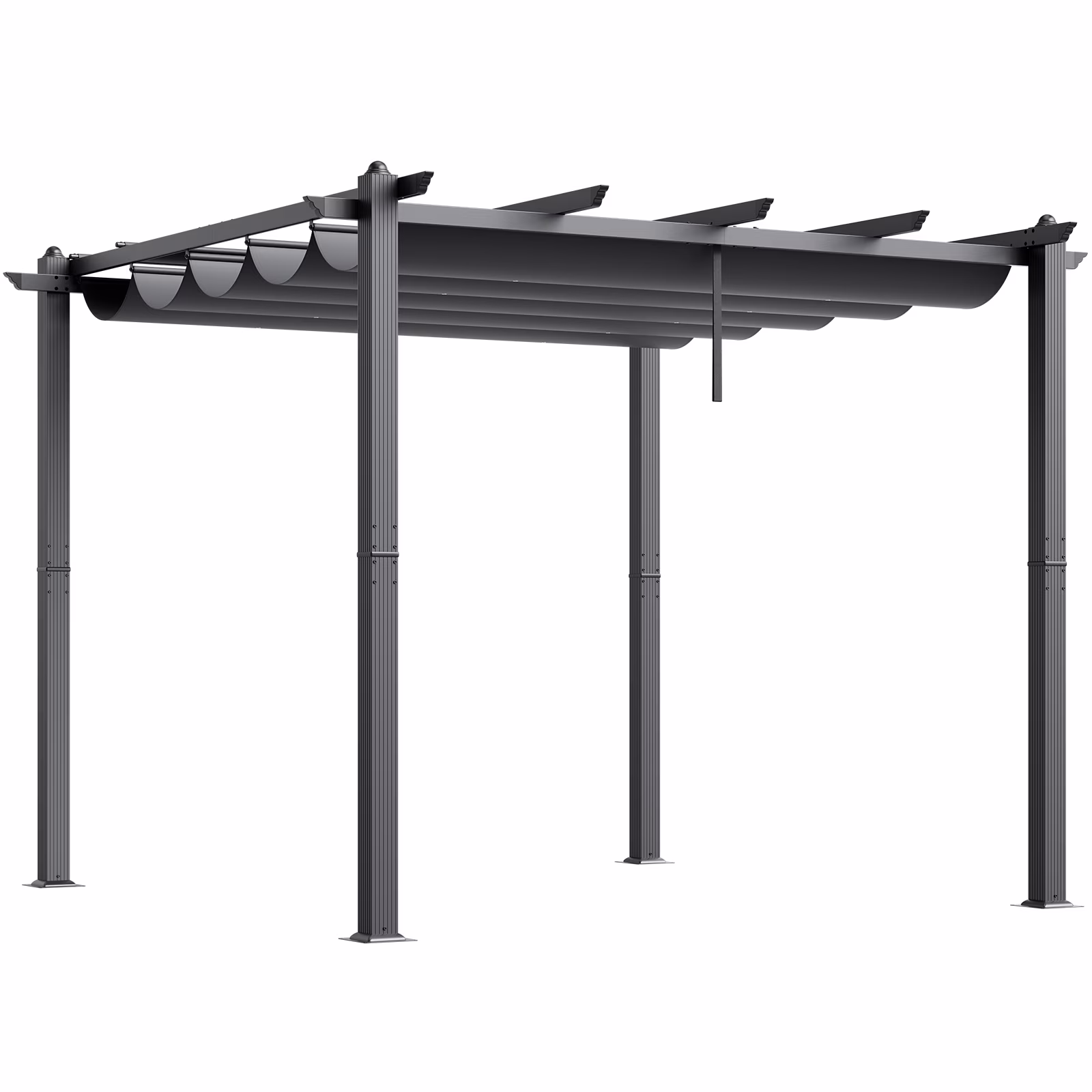 10'x10' Aluminum Pergola, Outdoor with Retractable Sun Shade Canopy, Ideal for Patio, Garden, Deck, Backyard Gray