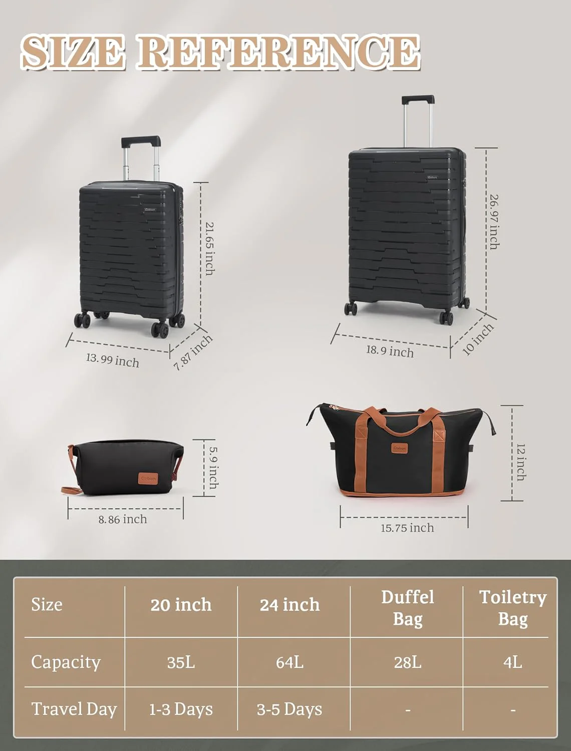 Ensemble de 5 valises à roulettes, valise rigide en ABS avec roulettes multidirectionnelles