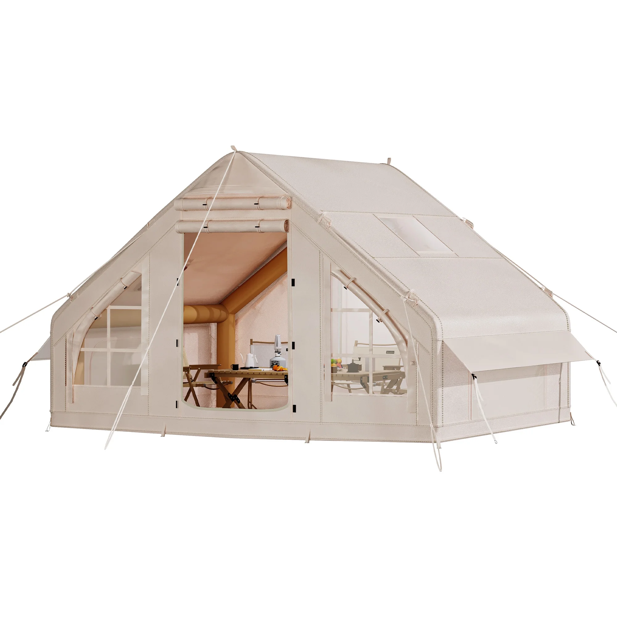 Modfusion 6 - Person Portable Inflatable Camping and Glamping Tent - Waterproof with Air Hose Pump in Beige