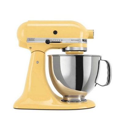Robot pâtissier Artisan Majestic jaune de 5 pintes à 10 vitesses avec batteur plat, fouet et crochet pétrisseur