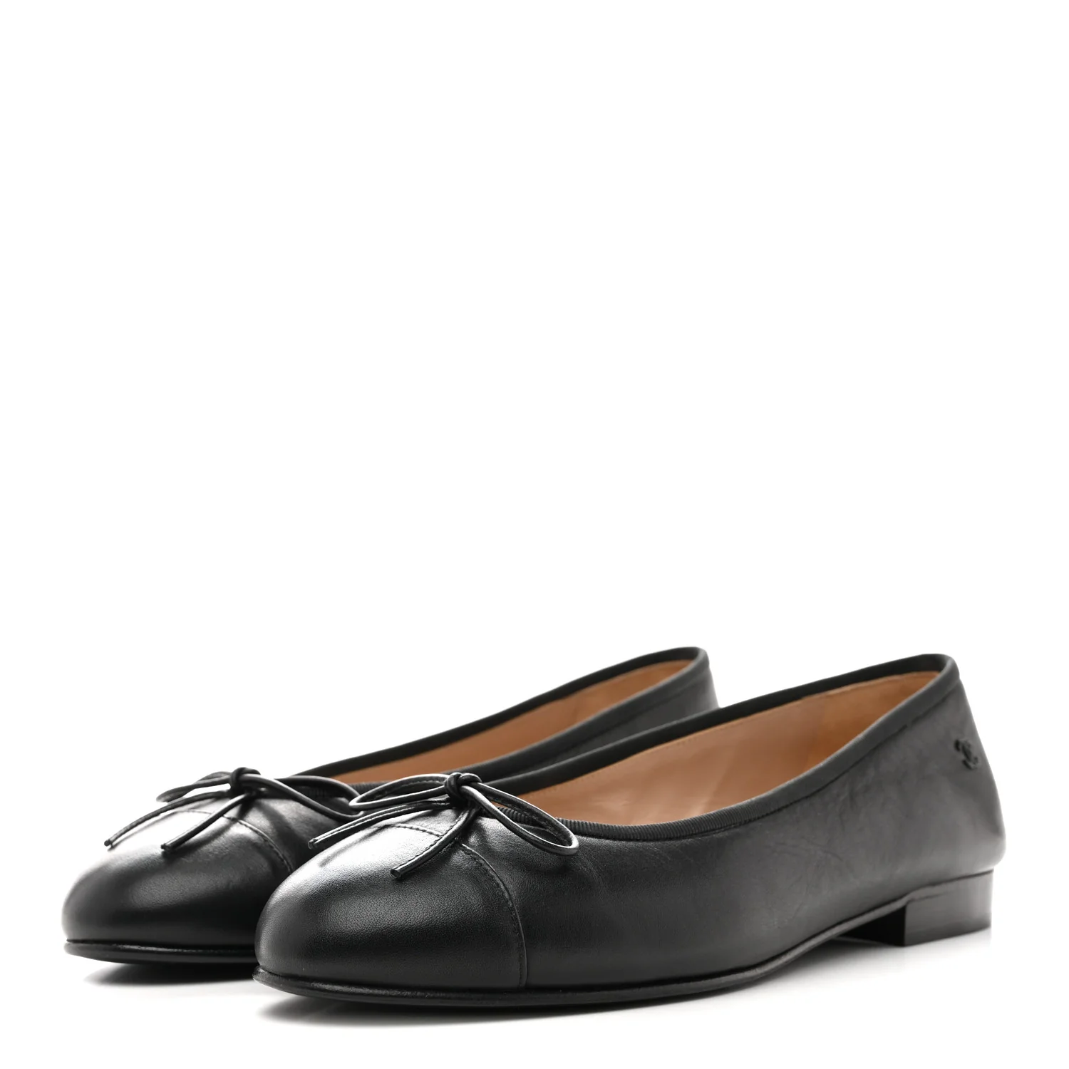 Lambskin Cap Toe CC Uniform Ballerina Flats 37 Black