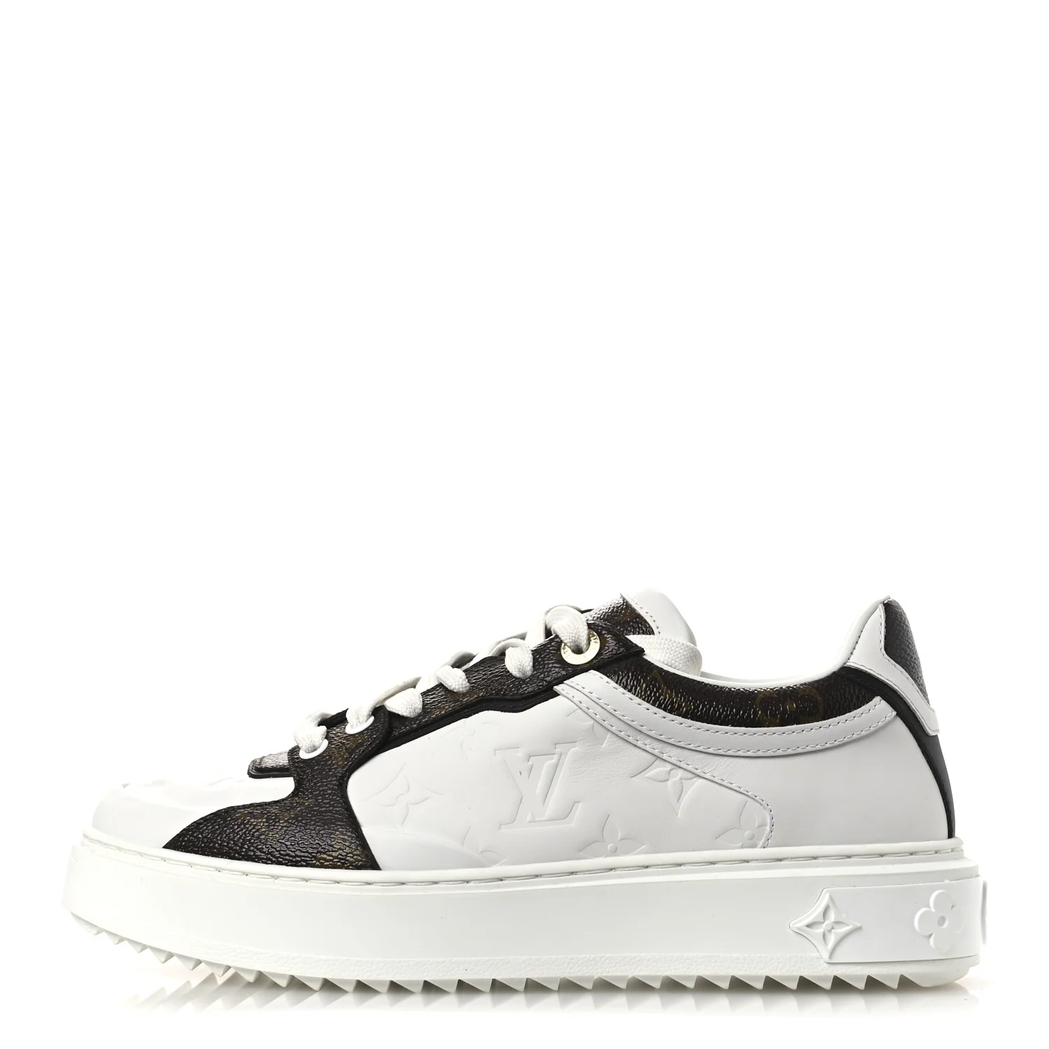 Lambskin Embossed Monogram Time Out Sneakers 39 White Brown