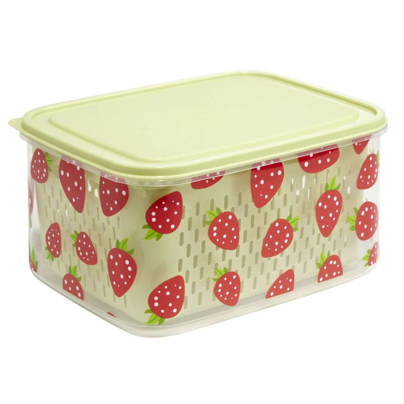 Boîte de conservation alimentaire avec panier plastique vert motif fraise 3,3L