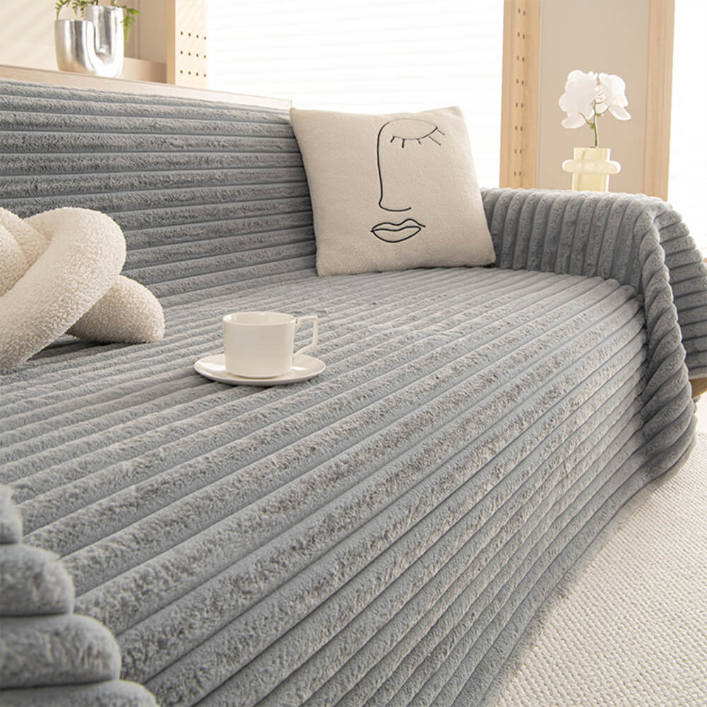 Striped Faux Rabbit Fur Multi Functional Sofa Throw Covers Couch Cover