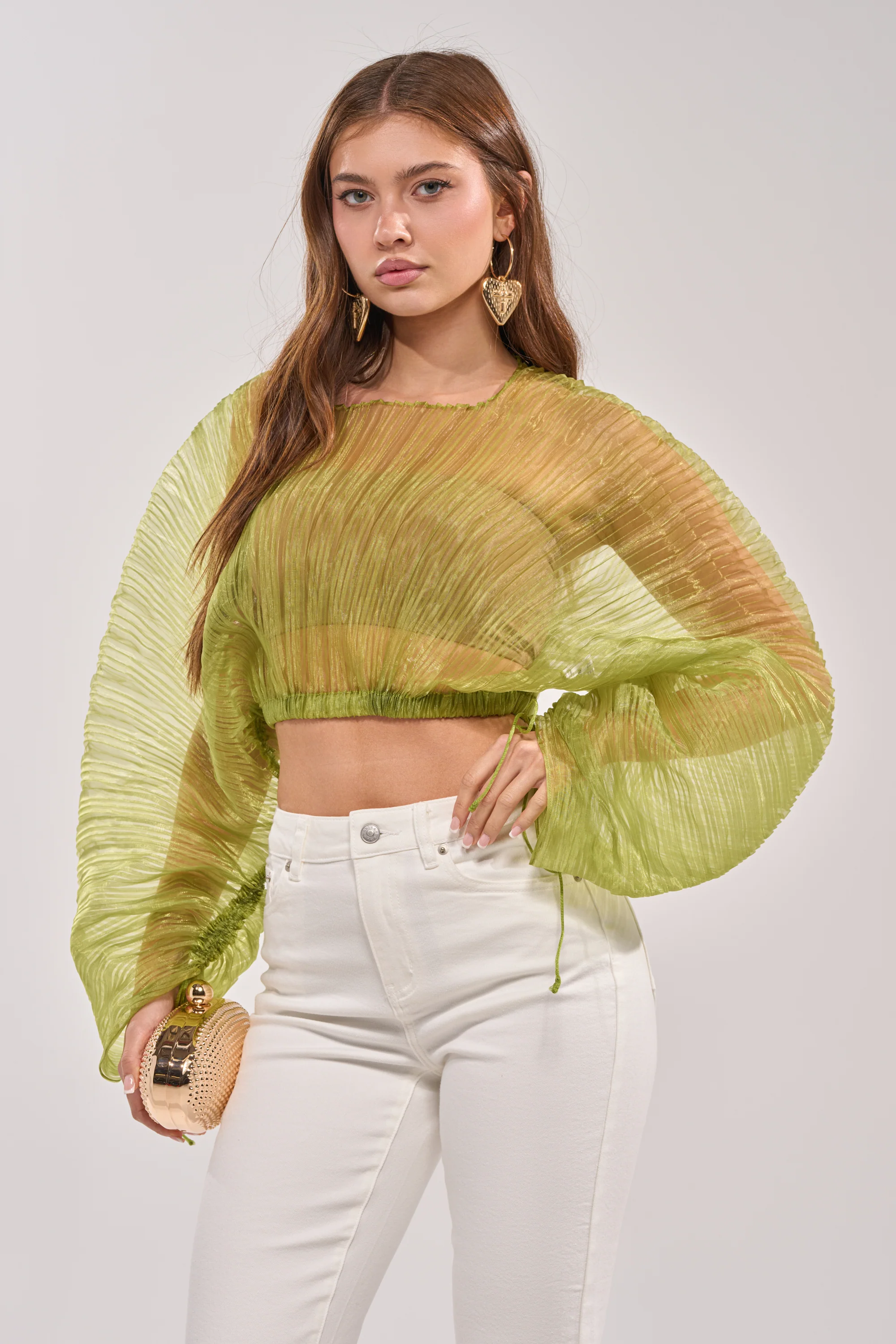 BEYOND PRETTY PLEATED COCOON BLOUSE IN GREEN - Akira Store
