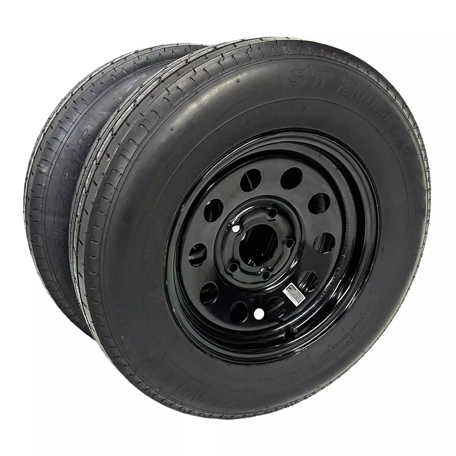 2-Pack Trailer Tire on Rim ST205/75R15 TrailQuest LRC 6 Ply Radial 5 Lug Black Modular Wheel 5X4.5" Bolt Pattern