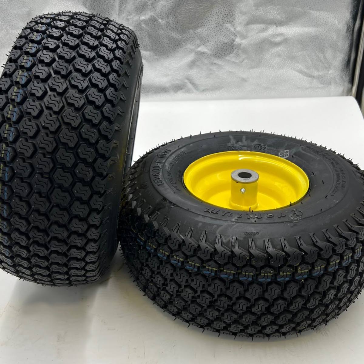 Set of 2 - 15x6.00-6 Lawn Mower Tire and Rim - 3/4 inch Axle - Super Turf