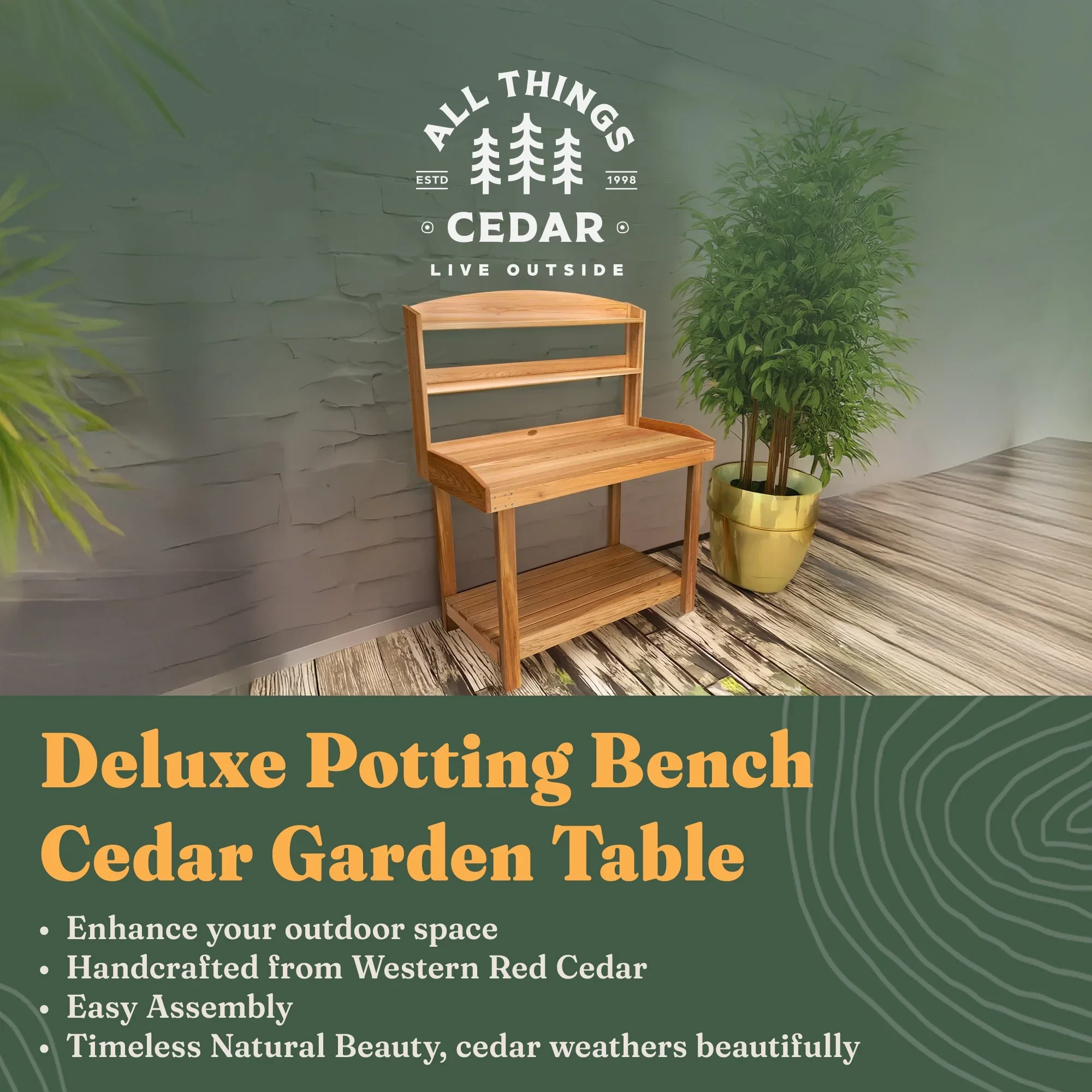 All Things Cedar Deluxe Potting Bench, Outdoor Garden Workstation Table
