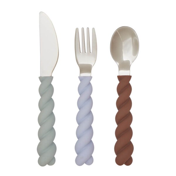 Mellow bestikk 14,5 cm 3 deler PaleMint/Choko/Iceblue