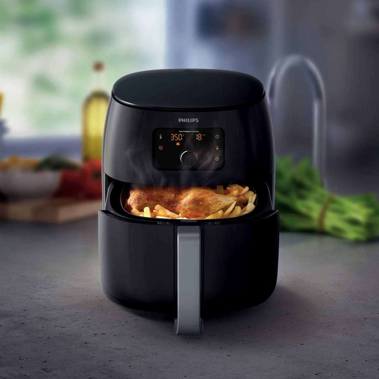Friteuse à air Philips Premium XXL avec technologie d'élimination des graisses, 1,4 kg/6,7 L, noire, HD9650/96