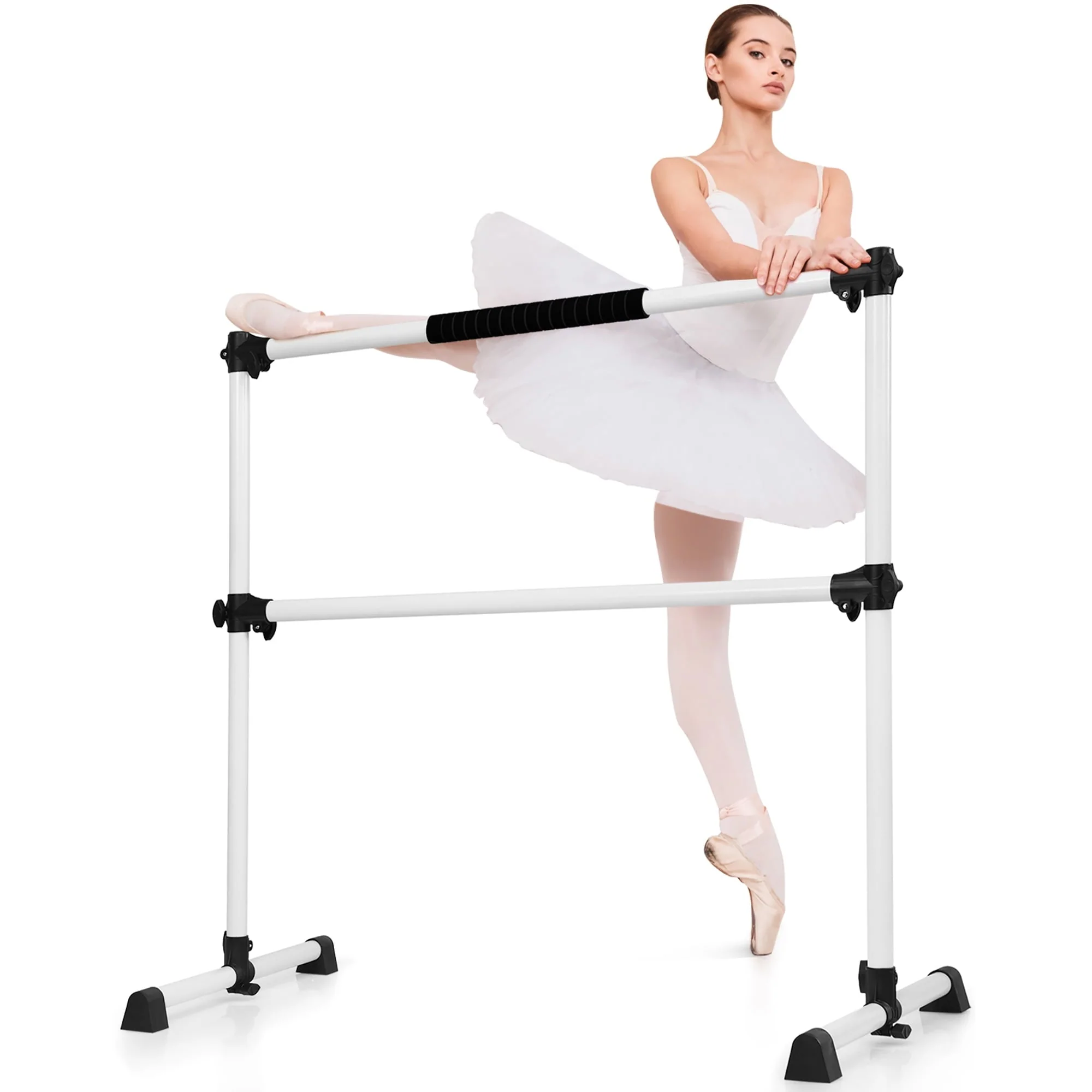 4ft Portable Ballet Barre Freestanding Adjustable Double Dance Bar Silver