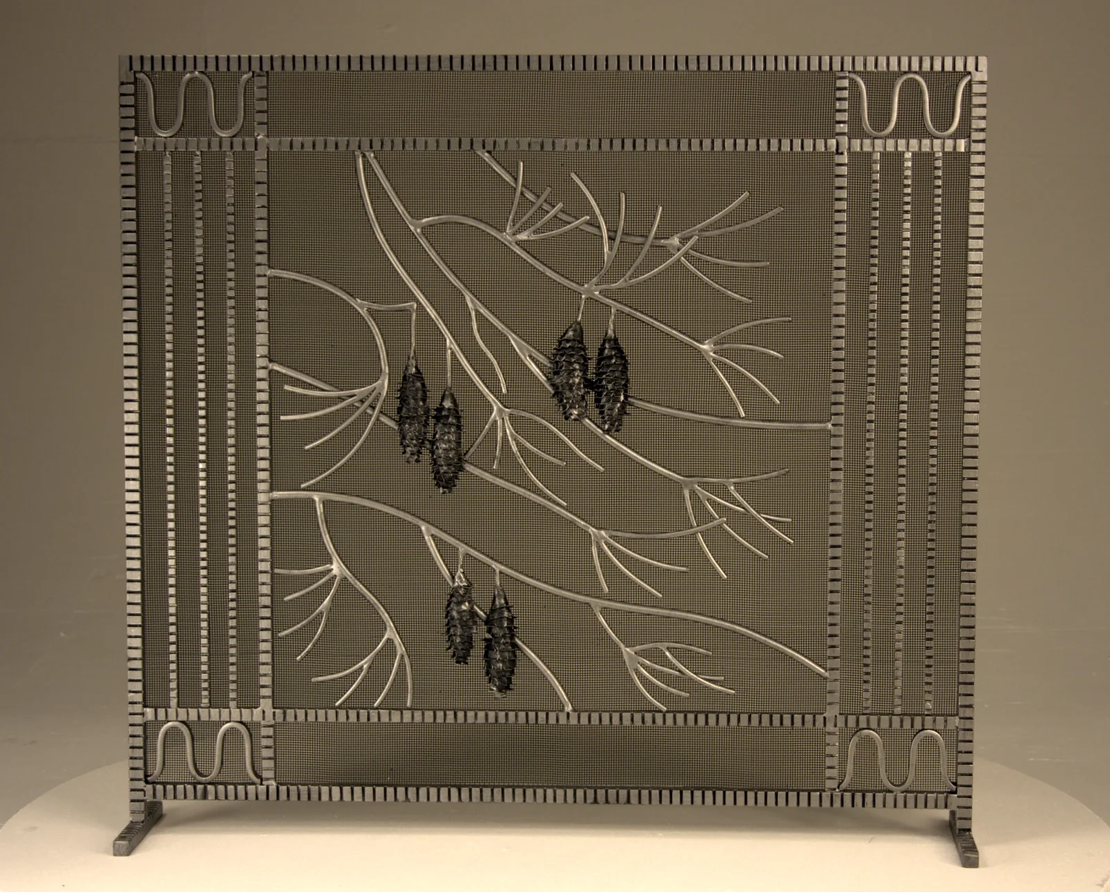 Freestanding Edgar Brandt Pinecone Fireplace Screen - TA Screen Specialist, Inc.
