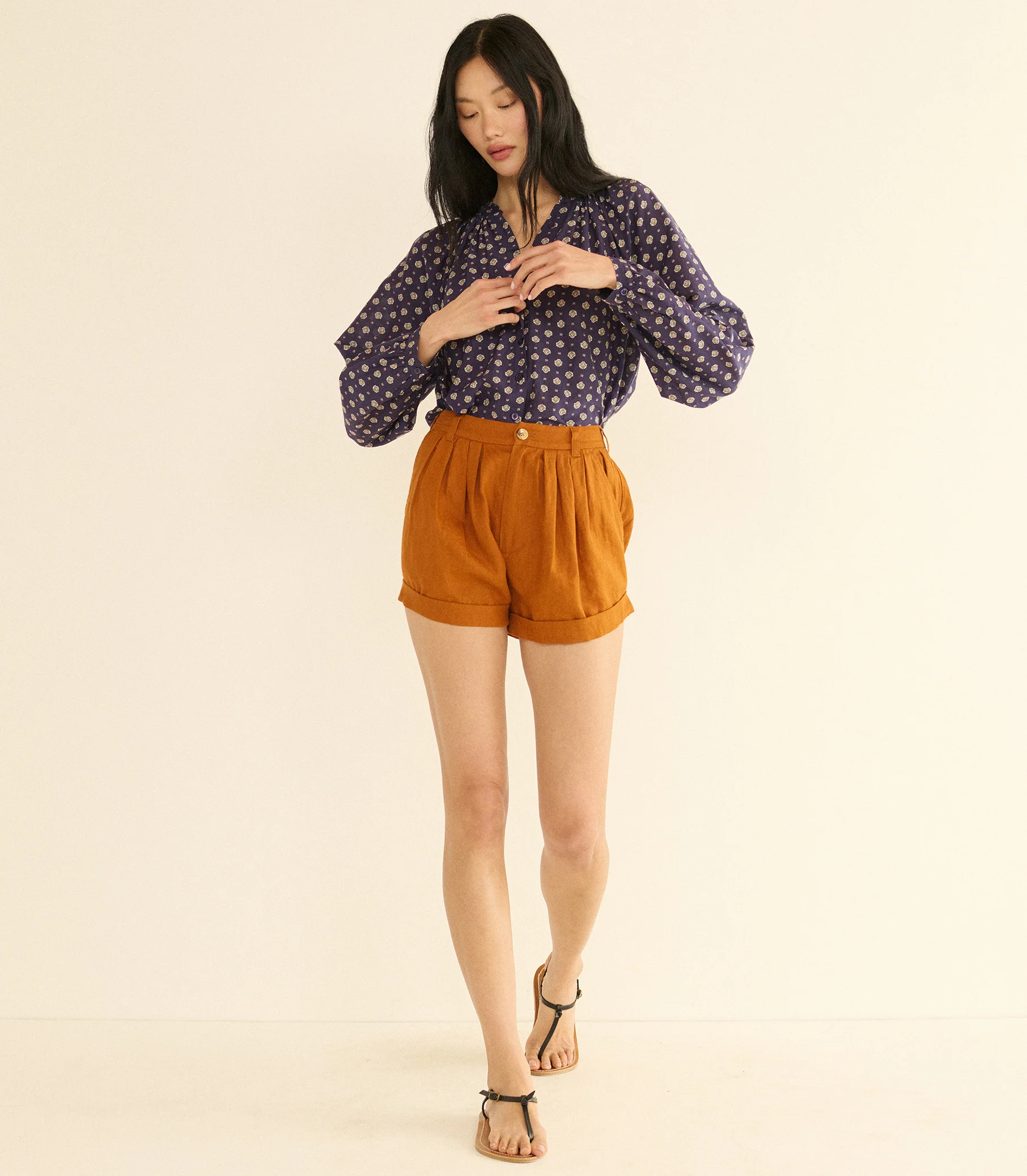JULIENNE TOP -- NAVY CADIZ FOULARD