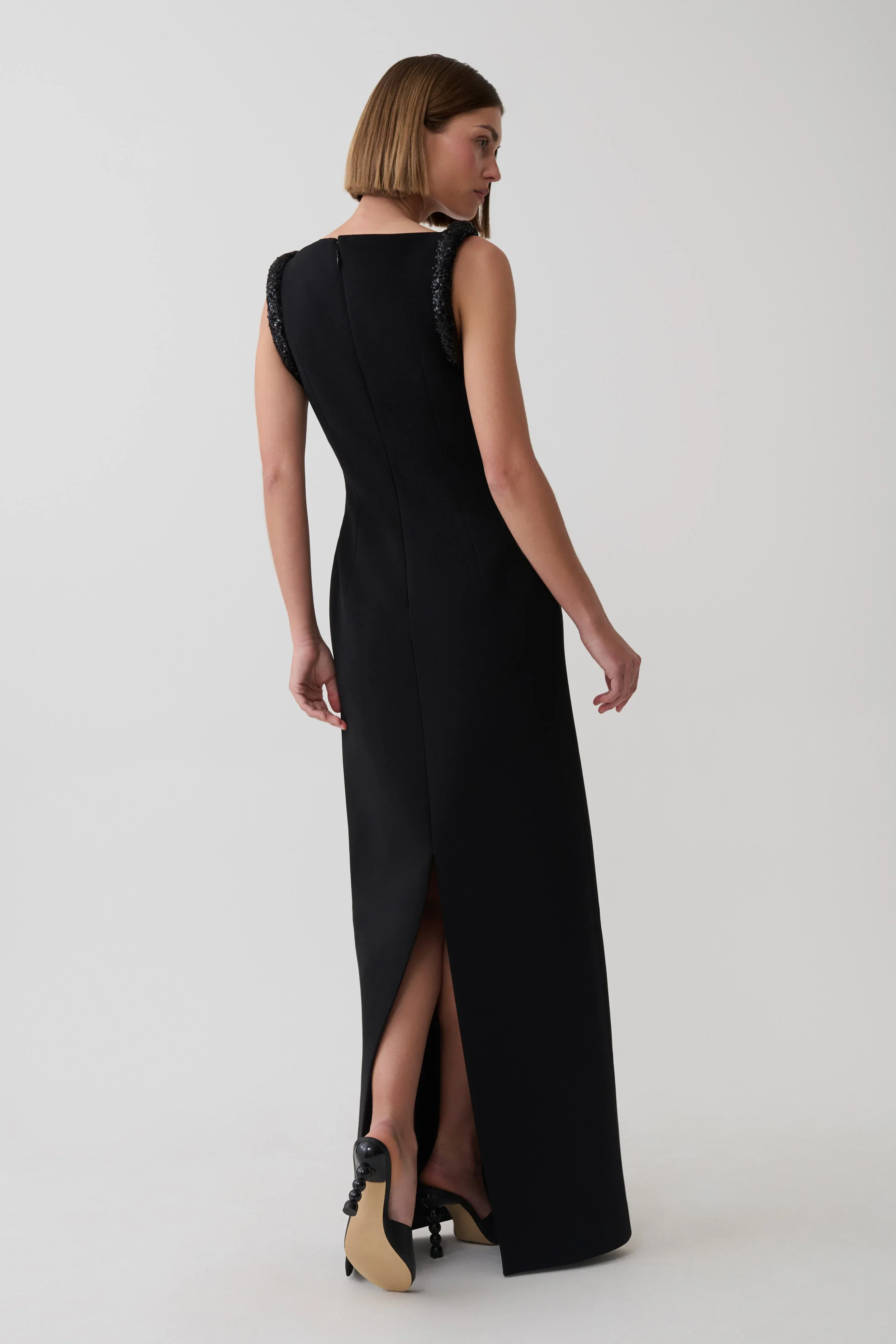 Elsie Crepe Maxi Dress With Beaded Straps - Black