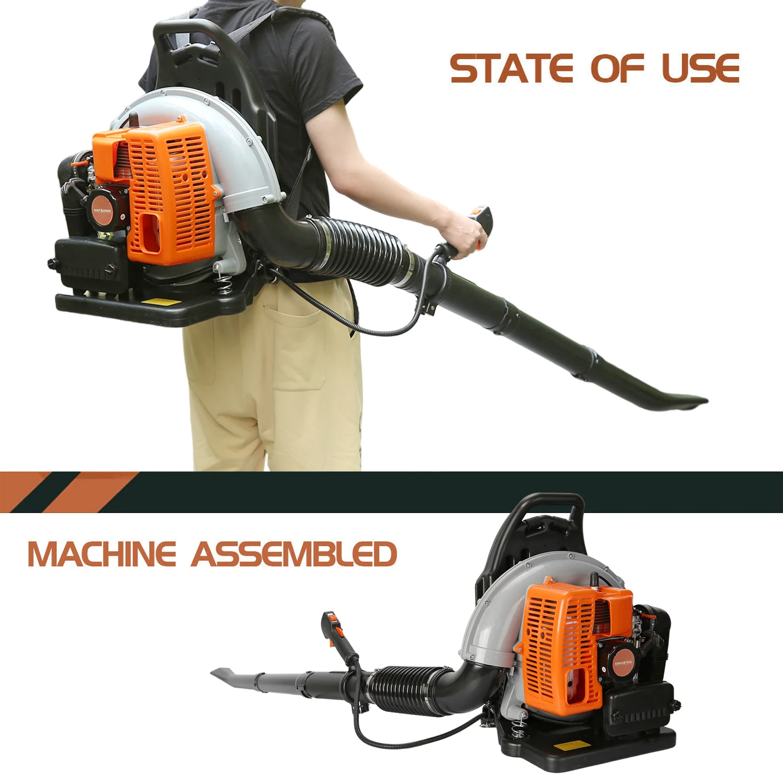 63CC Leaf Blower, 2-Stroke Backpack Gas Powered Leaf Blower, Snow Blower Leaf Blower for Dust, Snow Debris,Yard(Orange) - Image 3