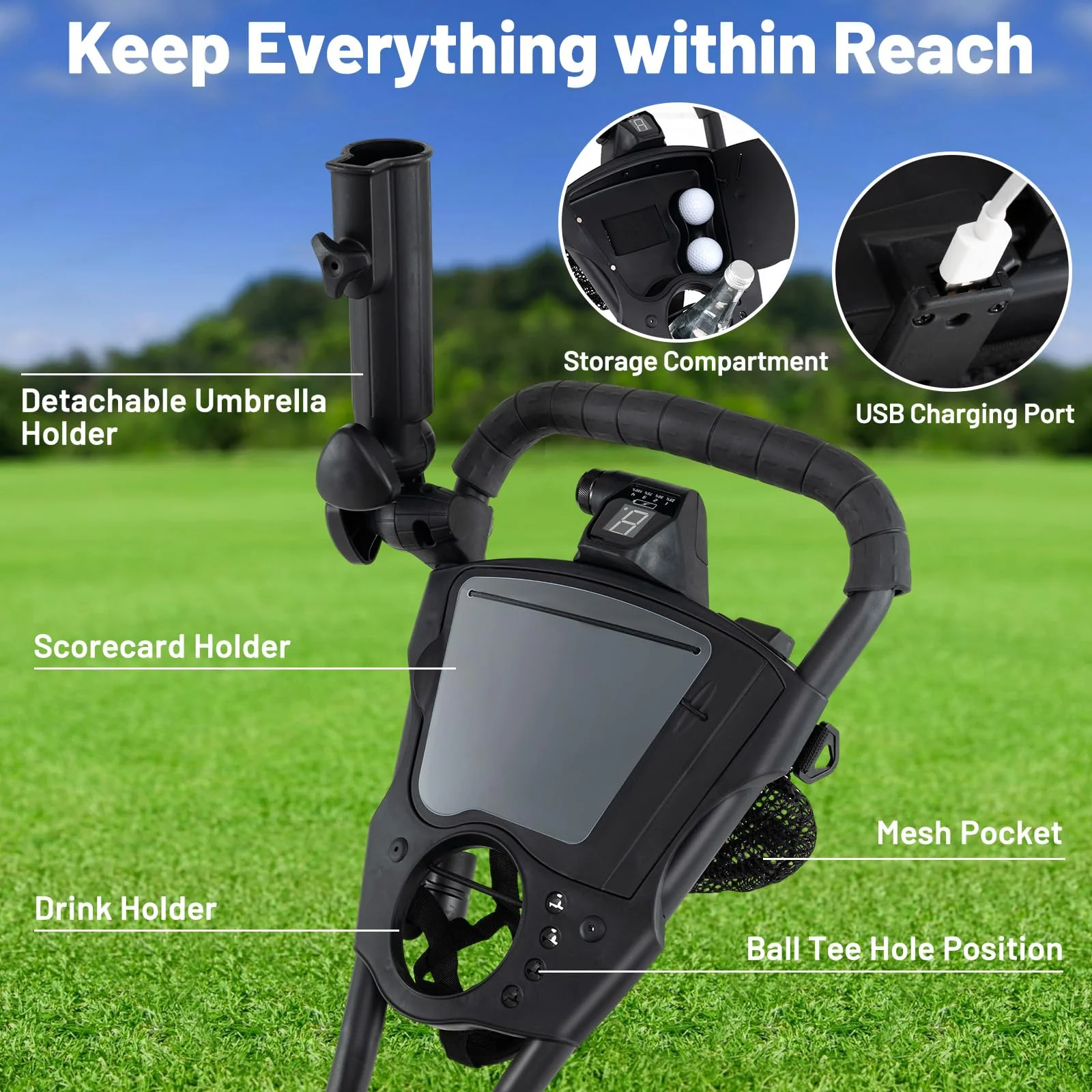 Tangkula Electric Foldable 3 Wheels Golf Cart with Adjustable Handle & 9 Speed Settings