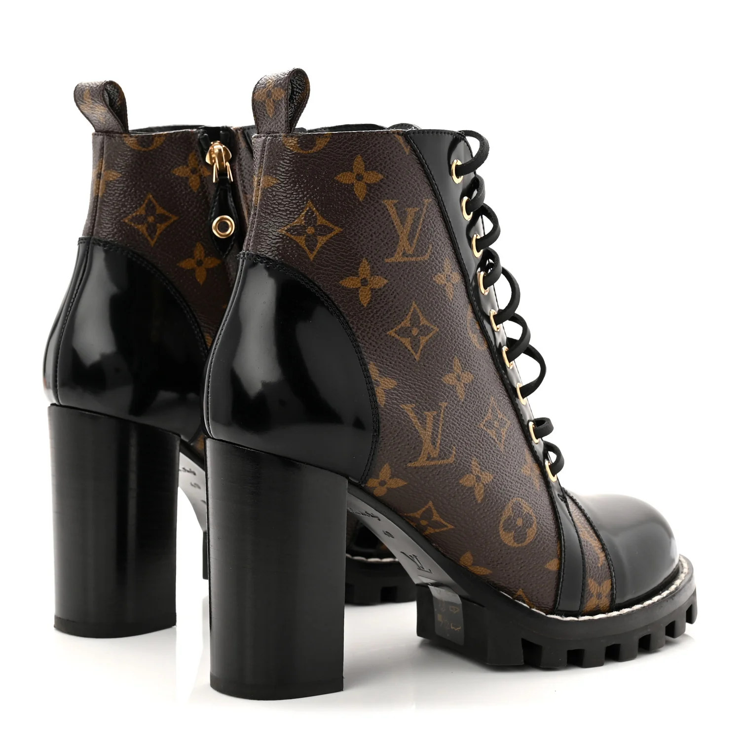 Patent Calfskin Monogram Star Trail Ankle Boots 40 Black