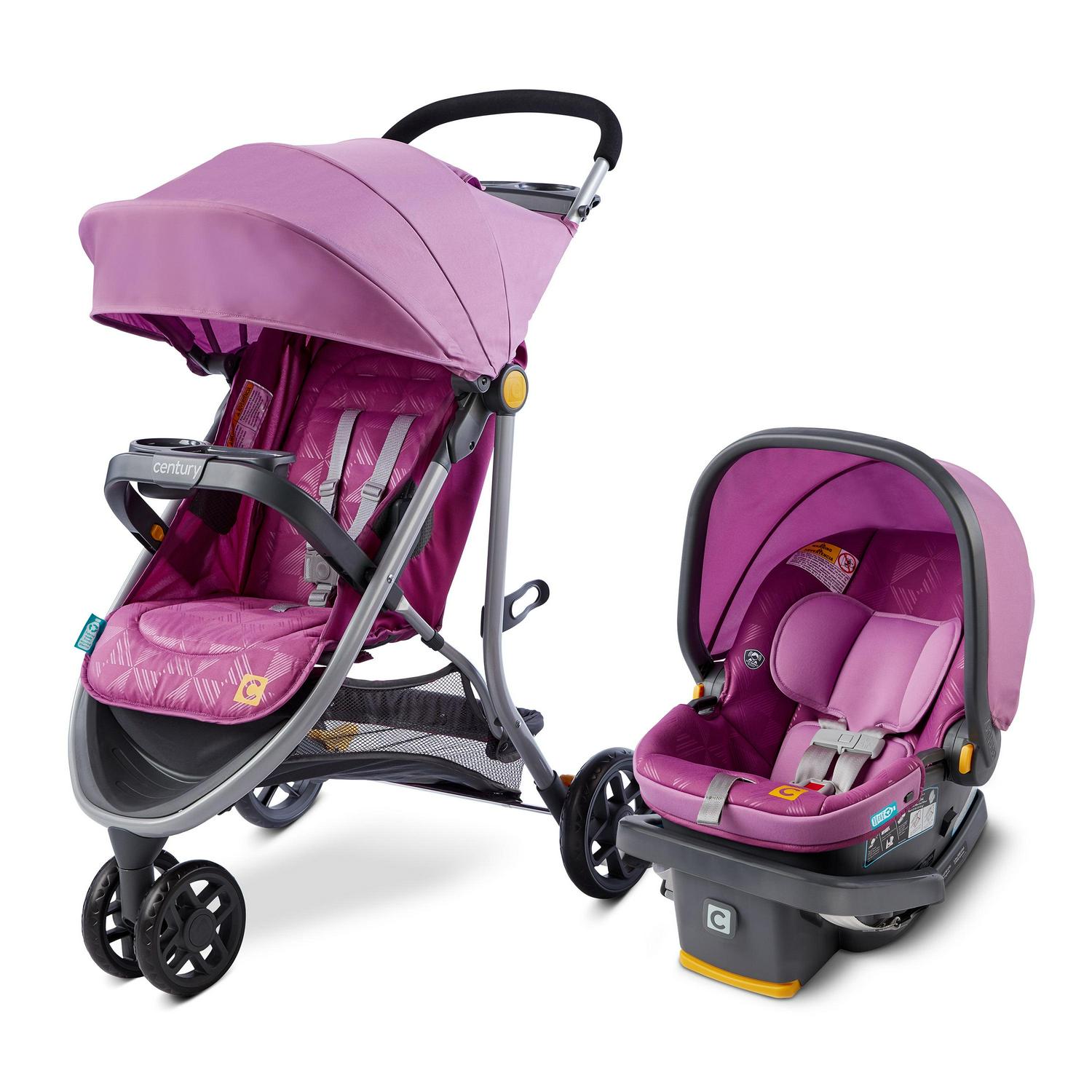 Century Stroll on 3 - Wheel 2 - in - 1 Lightweight Travel System Stroller. Unisex. Berry