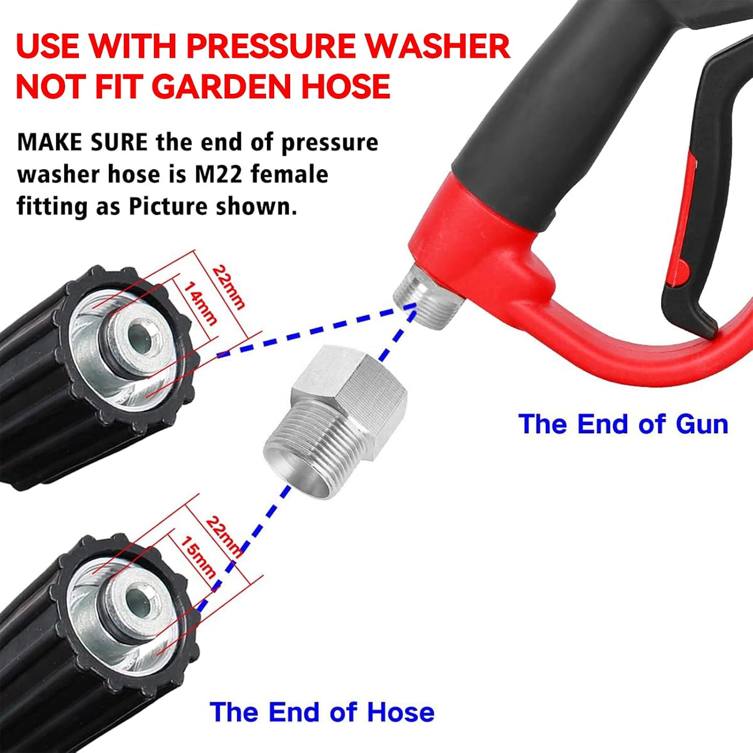 Upgraded Pressure Washer Gun with Extension Replacement Wand, M22 Fitting, 7 Inch 30 Degree Curved Rod, 5 Nozzle Tips, 5000 PSI, 47 Inch