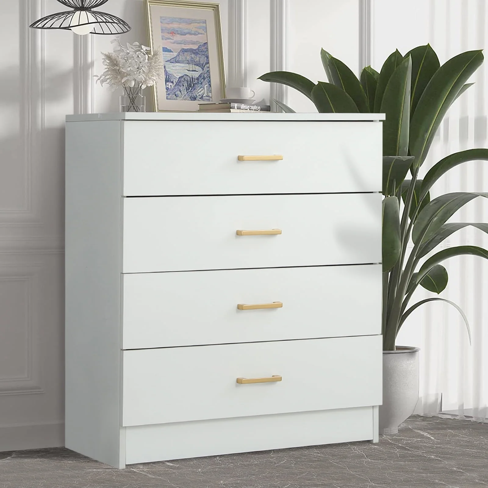 White 4 Drawer Wood Dressers for Bedroom(4 Drawer/Black) Image 6