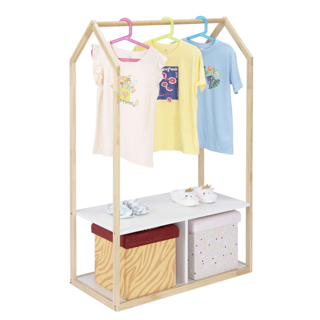 Penderie pour enfant en bois avec 2 casiers 42x7xH132cm