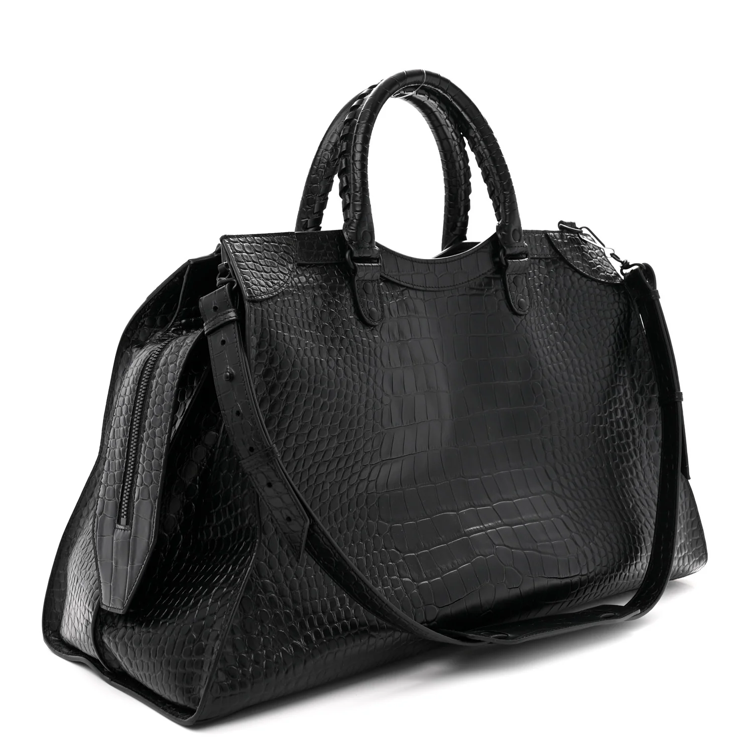 Semi Matte Calfskin Crocodile Embossed Neo Classic Black Hardware Large City Black