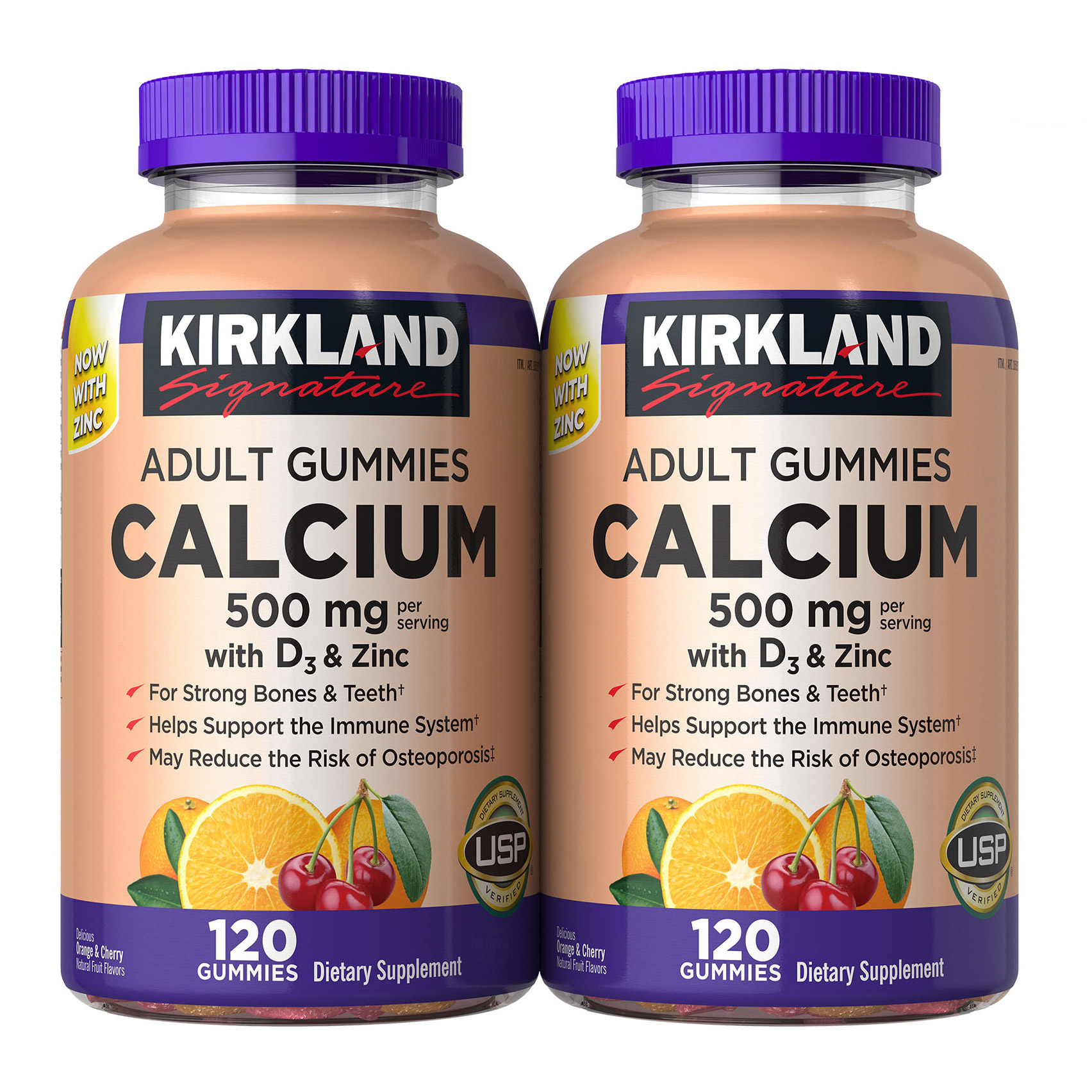 Kirkland Signature Calcium 500 Mg with D3 & Zinc, 240 Adult Gummies