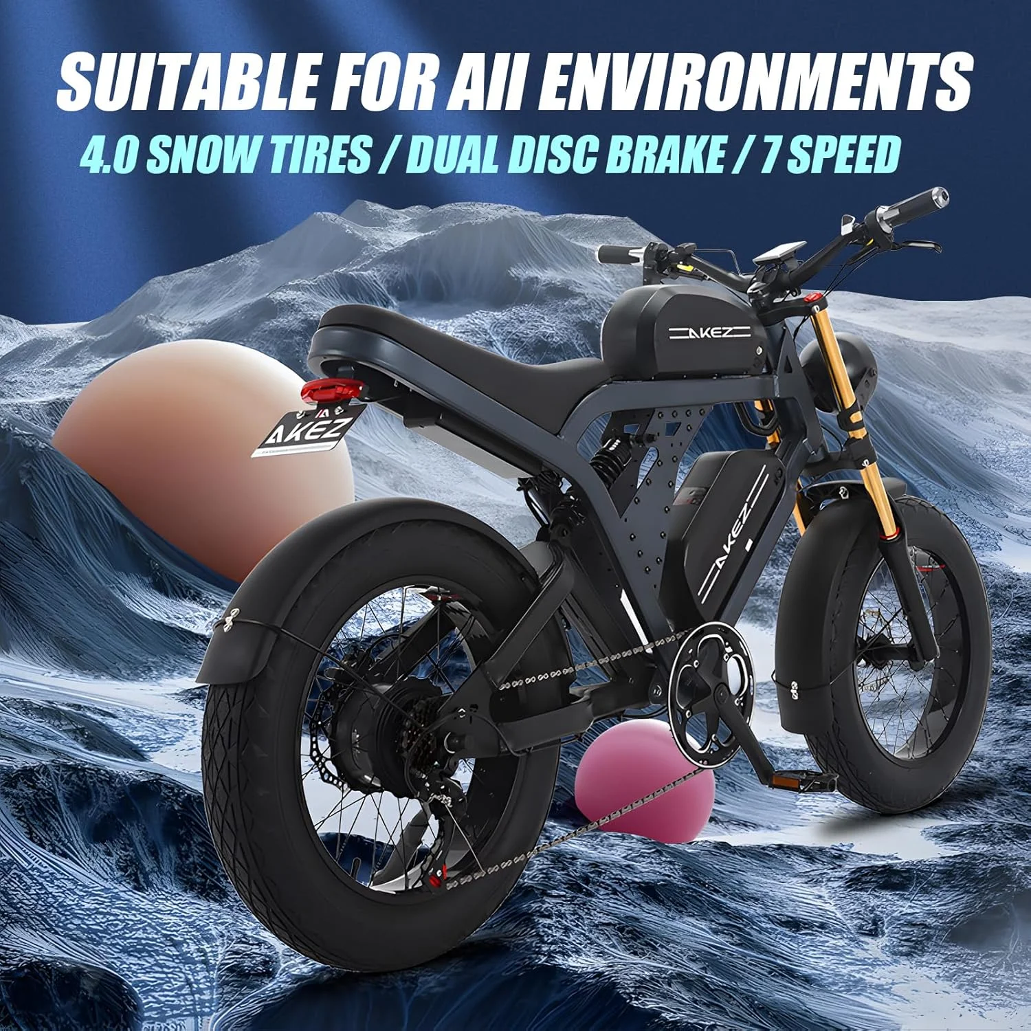 Peak 3000W Kingkong 1500W Electric Bike,31MPH Electric Dirt Bike for Adults,48V41A Dual Removable Battery Mountain Ebike,20'' Fat Tire Ebike,7Speed,Hydraulic Brake(Gray) - Image 4