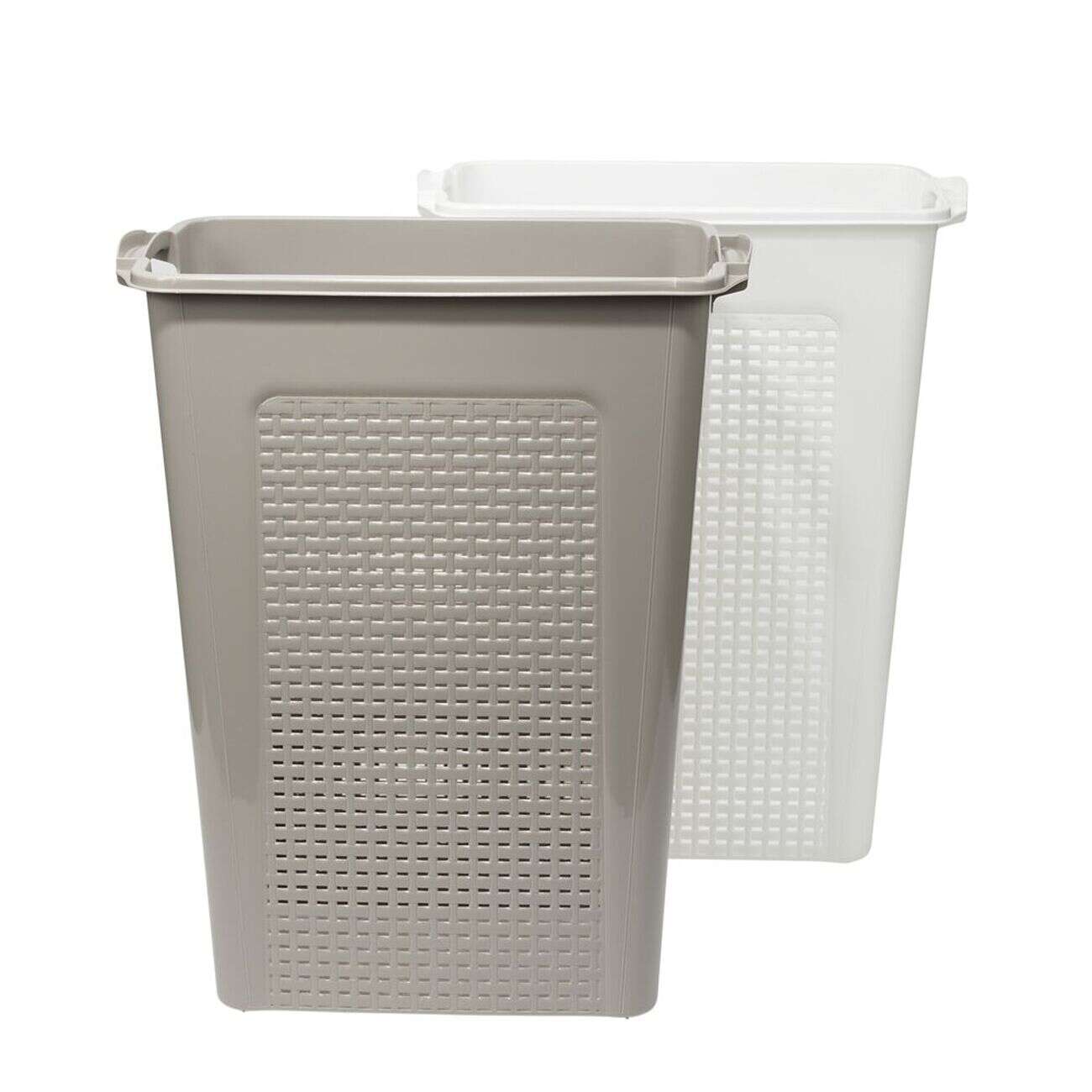Coffre à linge x2 plastique 45L blanc et marron 44x26xH58cm