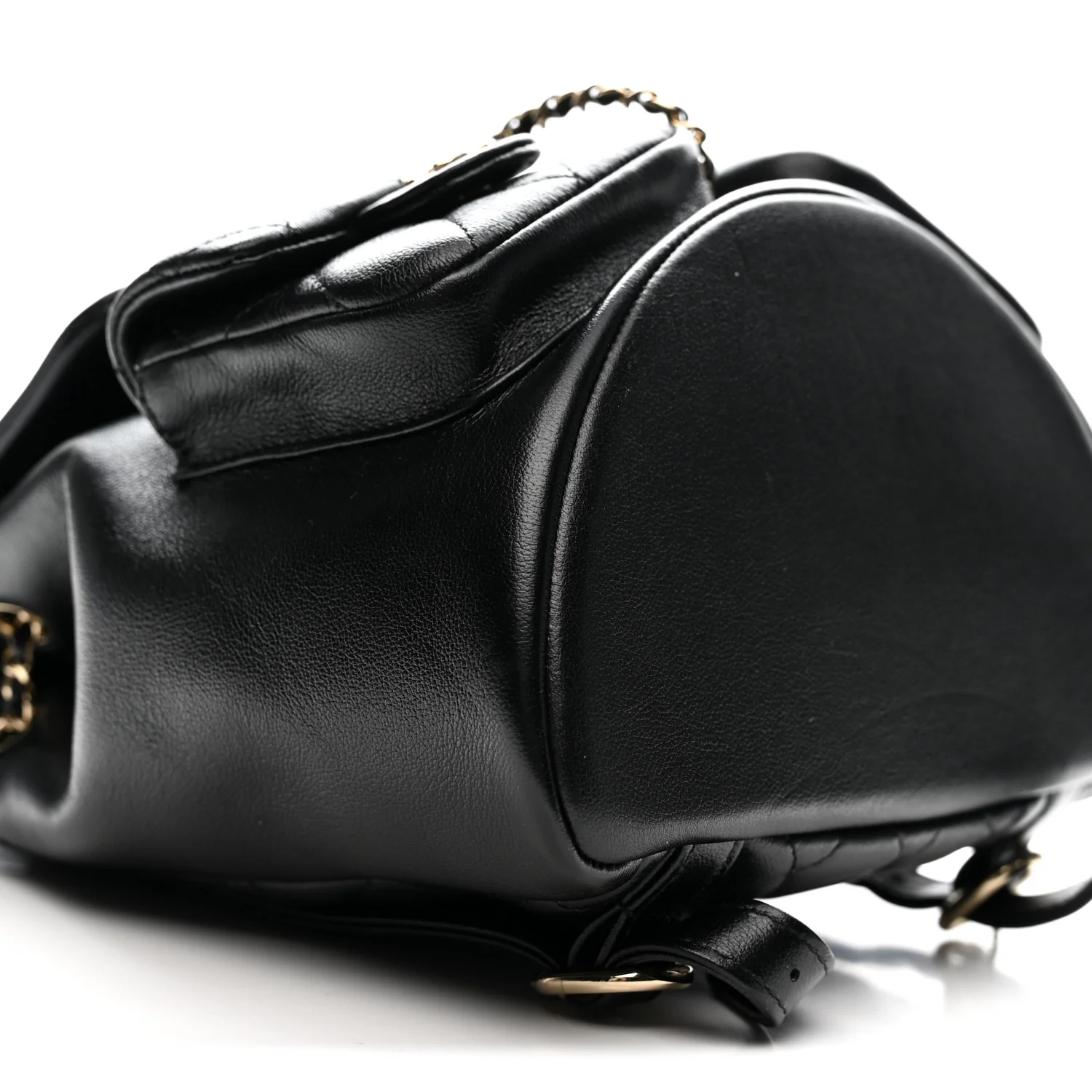 Shiny Caviar Quilted Medium Duma Pockets Drawstring Backpack Black