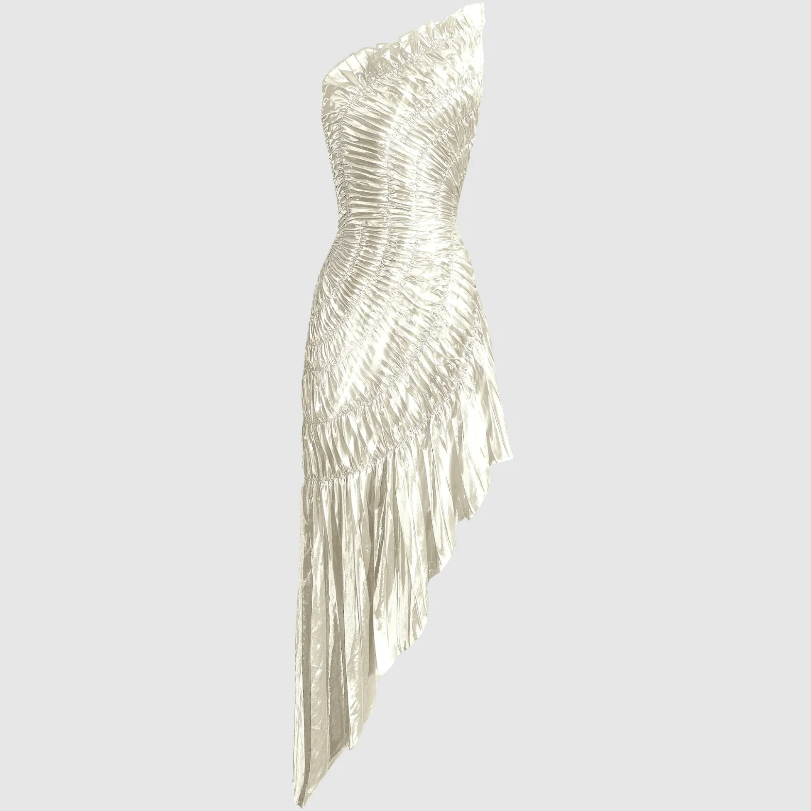 Robe midi asymétrique plissée argentée pour femmes