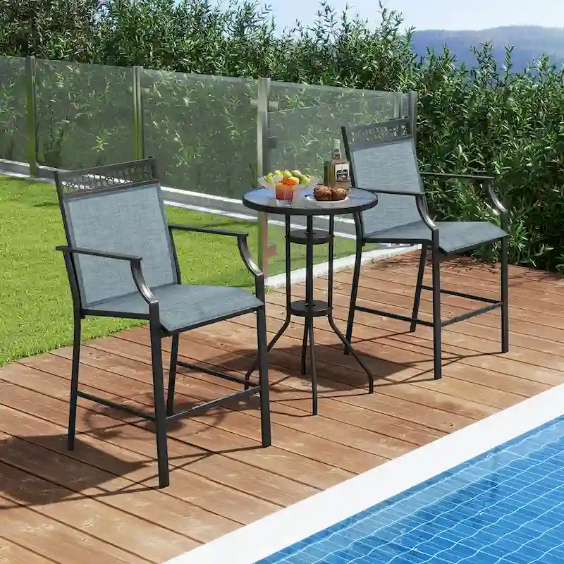 Metal Frame Counter Stools Set of 2 with Footrest and Backrest