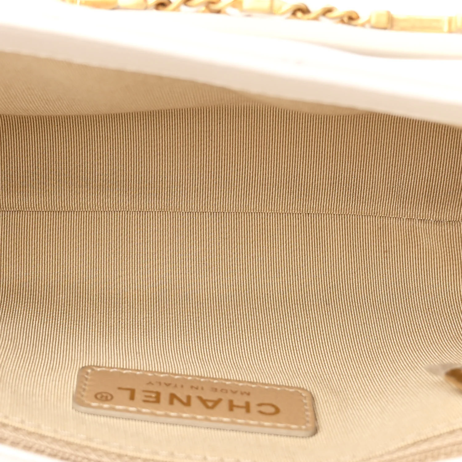 Calfskin Quilted Small Enchained Flap White