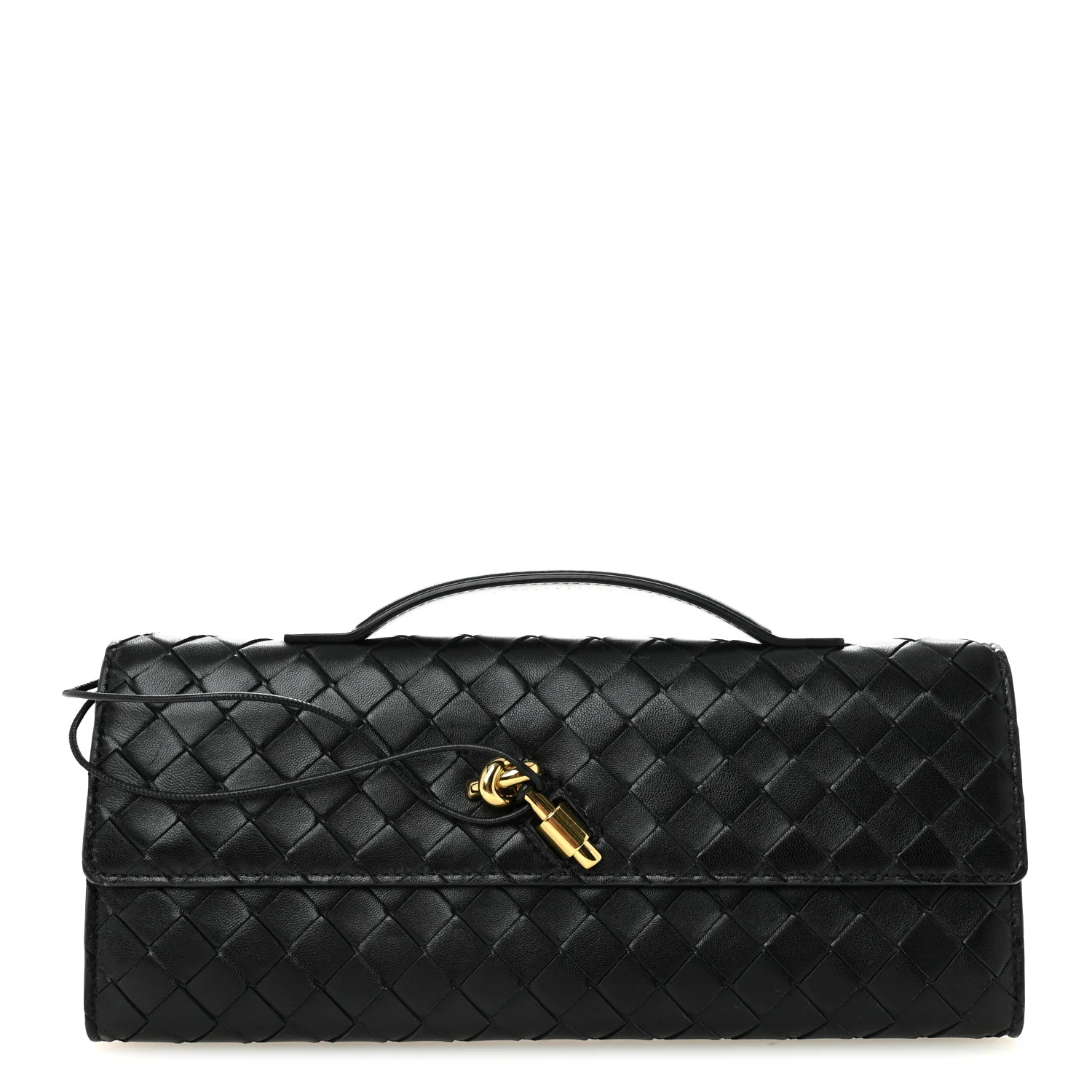 Nappa Intrecciato Long Andiamo Top Handle Clutch Black