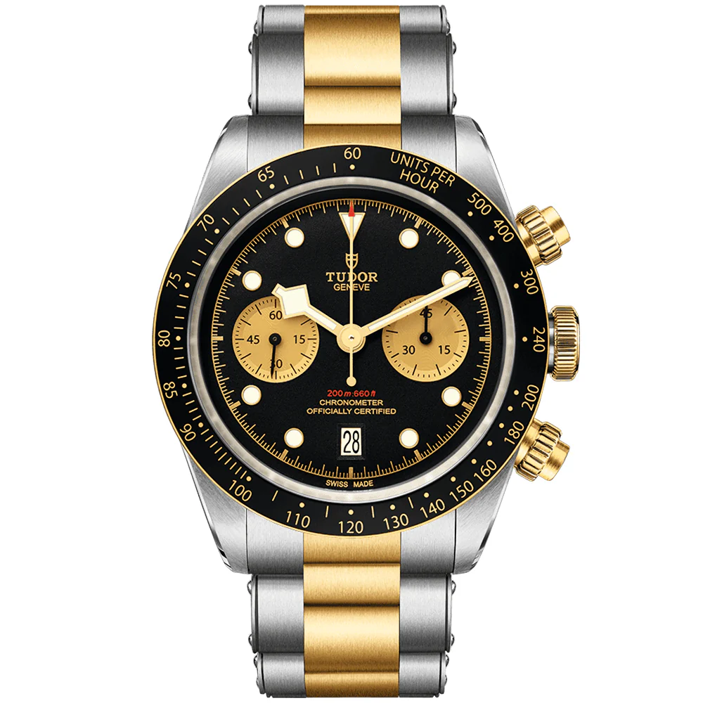 [Super Clone]Black Bay S&G 41mm Black/Gold Dial Men's Chronograph Bracelet Watch