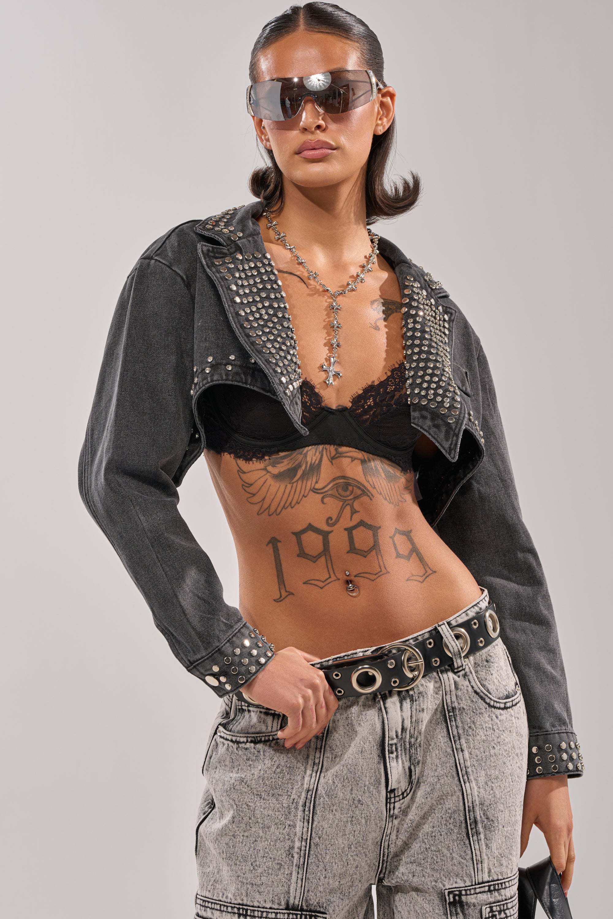 WATERFALL FRINGE CROPPED DENIM JACKET - Akira Store