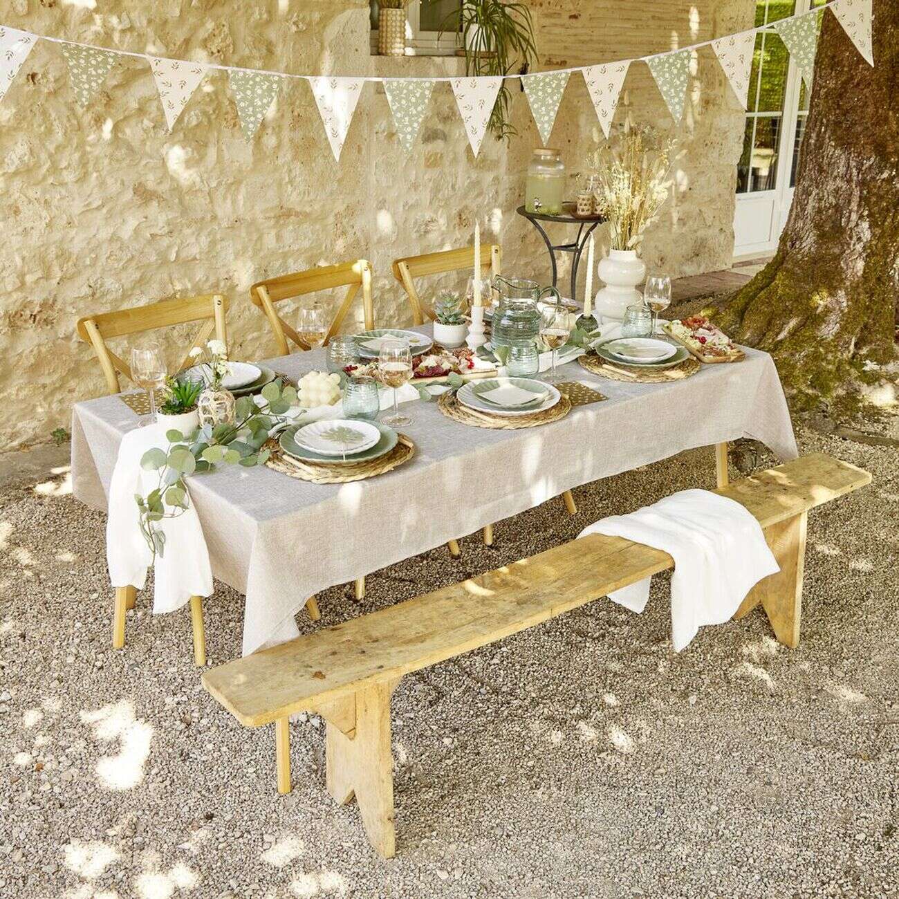 Nappe rectangulaire en tissu beige 140x250cm