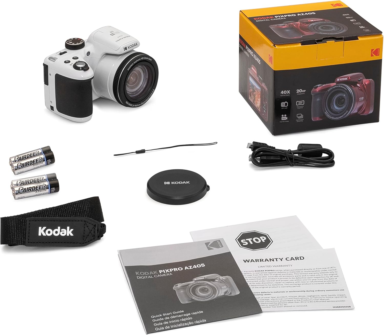Kodak PIXPRO AZ405-WH 20MP Digital Camera 40X Optical Zoom 24mm Wide Angle Lens Optical Image Stabilization 1080P Full HD Video 3