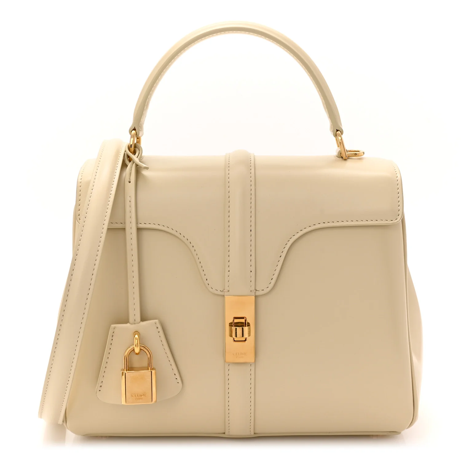 Satinated Calfskin Small 16 Top Handle Bag Beige