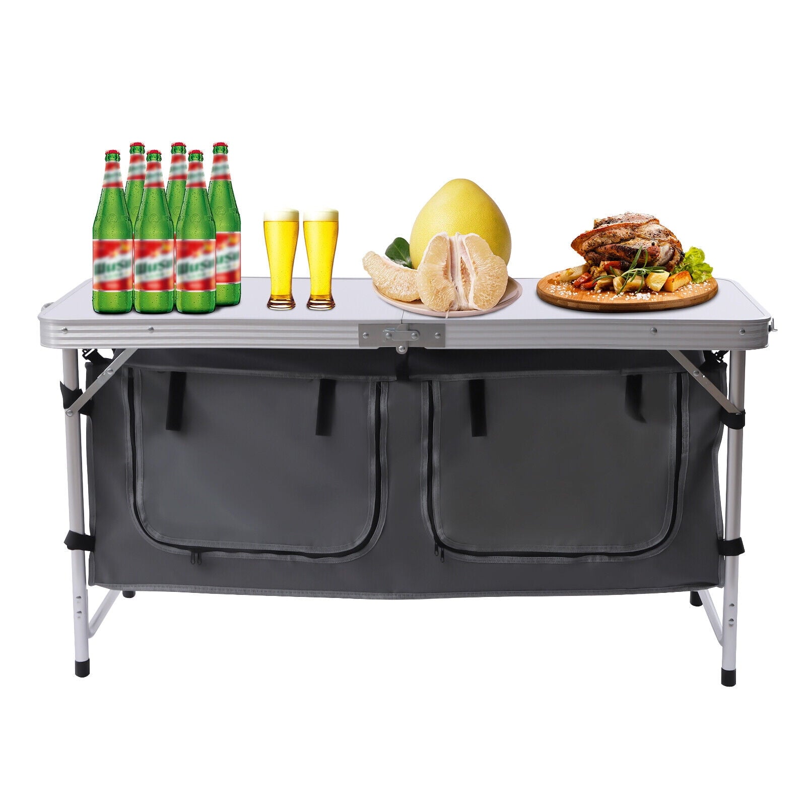 Aluminium Camping Table Kitchen Unit Folding Storage Outdoor Cook Station w/ Bag