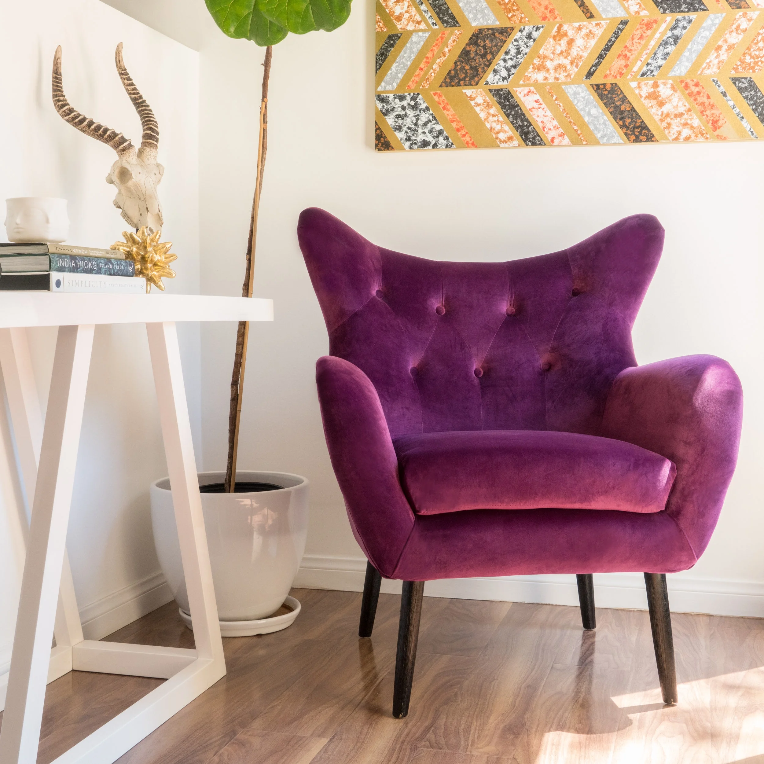 Noble House Simon Velvet Wingback Chair, Purple
