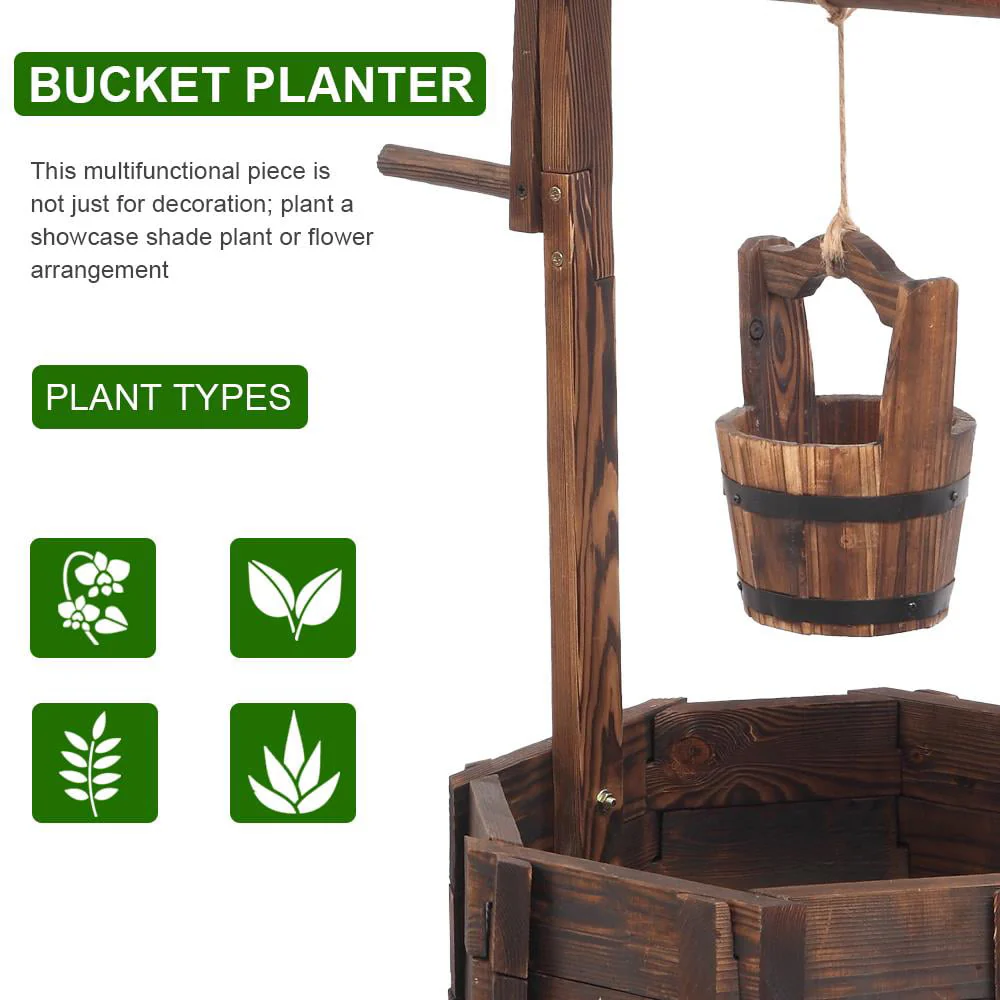 Wooden Flowerpot Outdoor Reinforced And Anticorrosive Wooden Wishing Well Flowerpot - Image 5