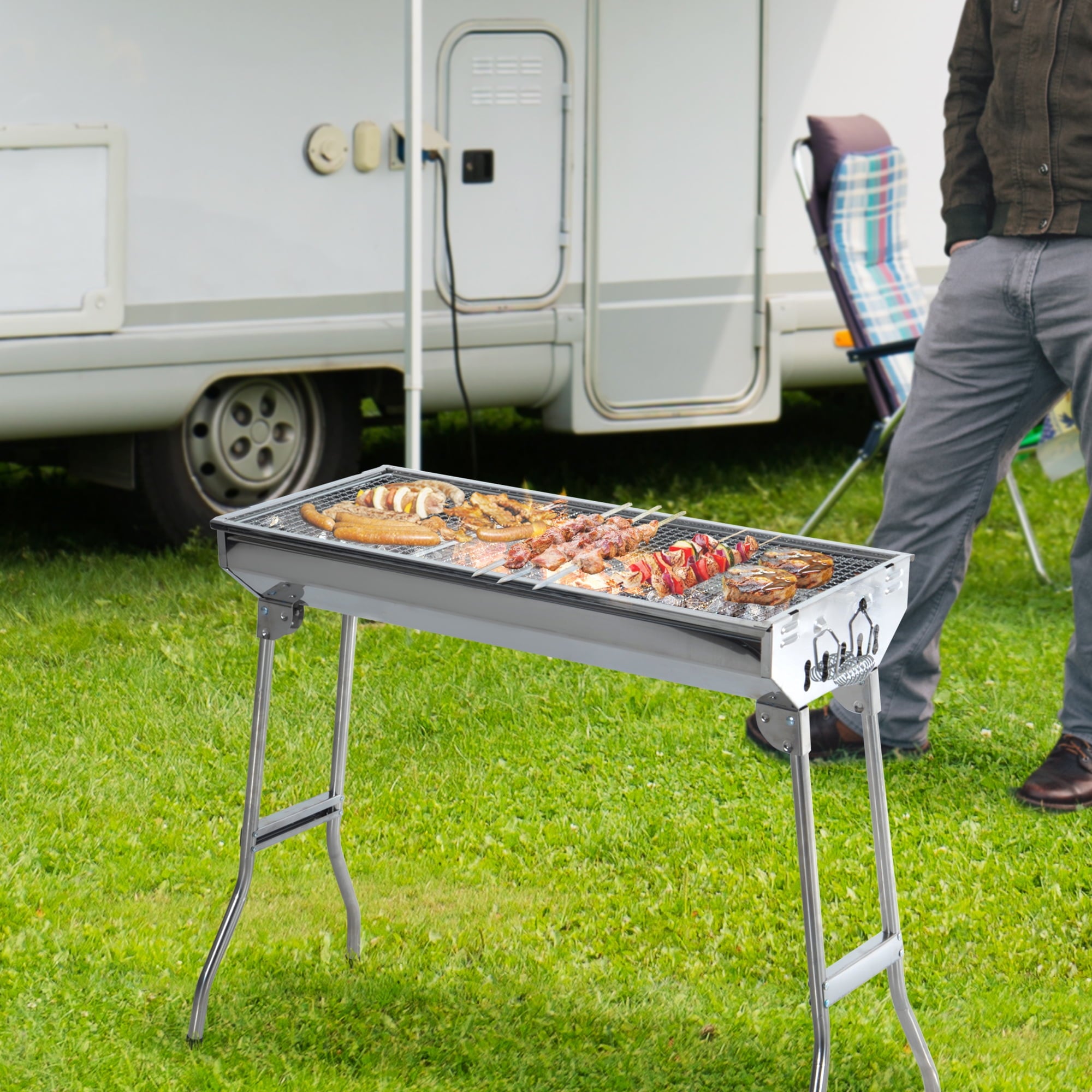 28 Stainless Steel Small Portable Folding Charcoal BBQ Grill Set