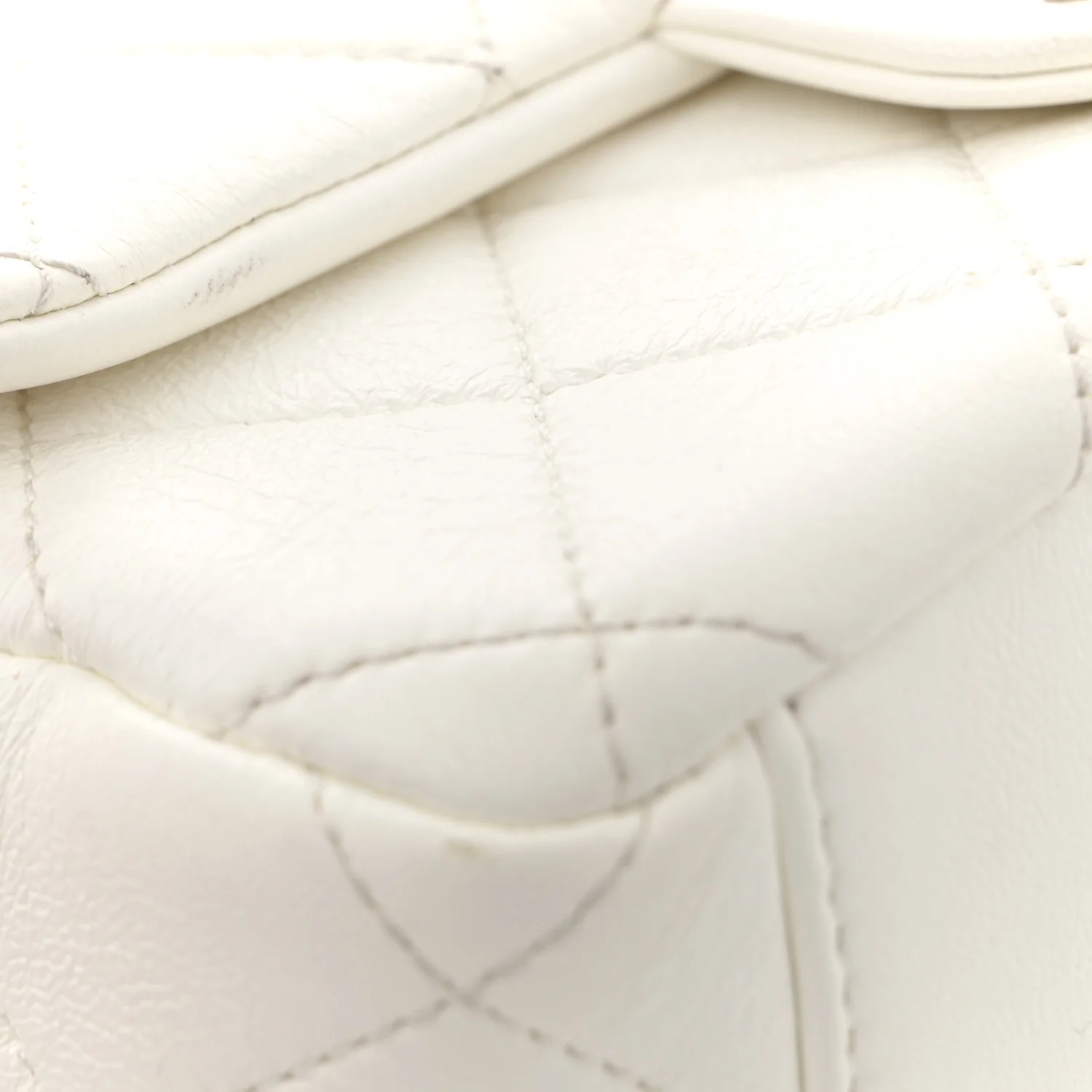 Shiny Lambskin Quilted Mini Flap White