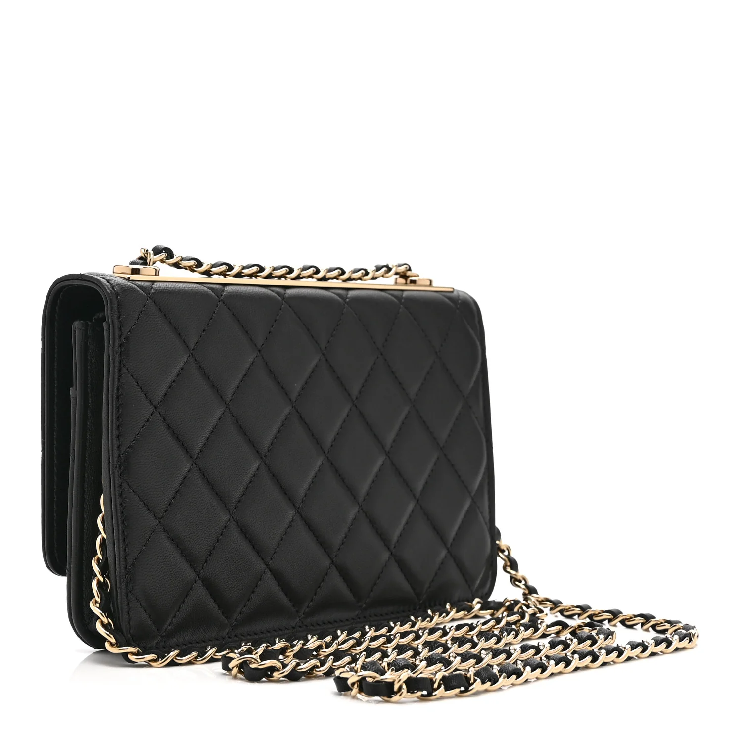Lambskin Quilted Trendy CC Wallet On Chain WOC Black